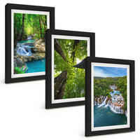 BILDER SET 3er Set - 20x30 cm Schwarzer Rahmen - Wasserfälle grüner Wald Wasser - Schwarz, Kunststoff (20/30cm) - TULUP
