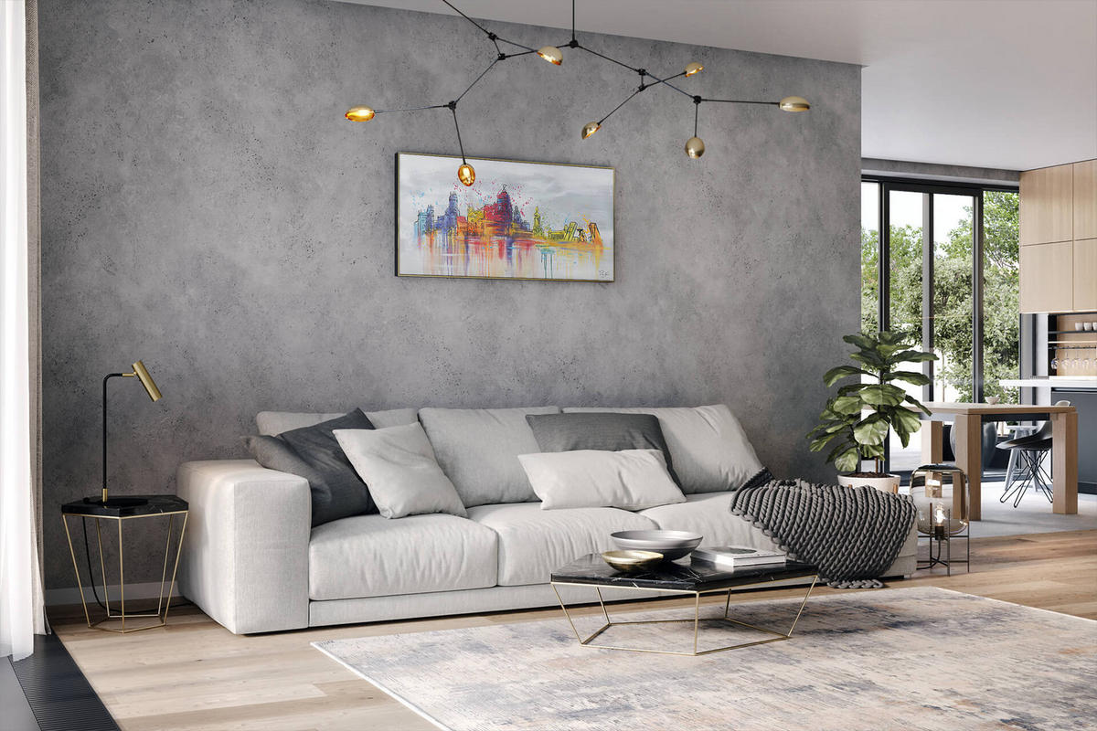 RUČNE MAĽOVANÝ AKRYLOVÝ OBRAZ 120/60 cm, sivý, krajinný motív - sivá, drevo/textil (120/60cm) - KUNSTLOFT
