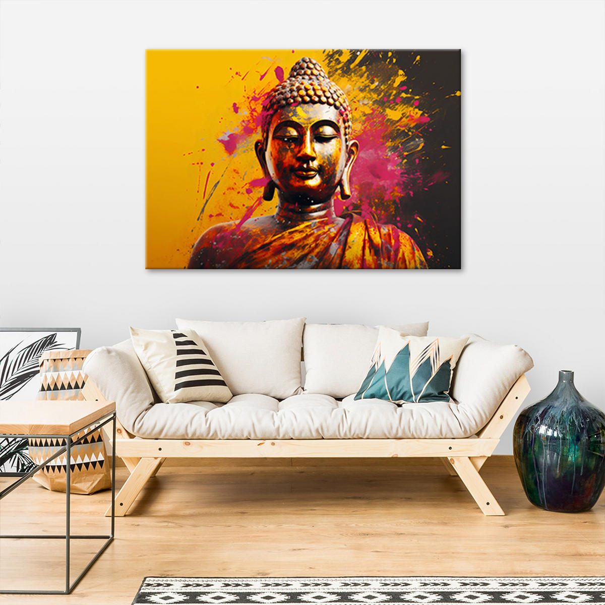 WANDBILD buddha auf abstraktem hintergrund - Orange, Textil (60/40cm) - Feeby