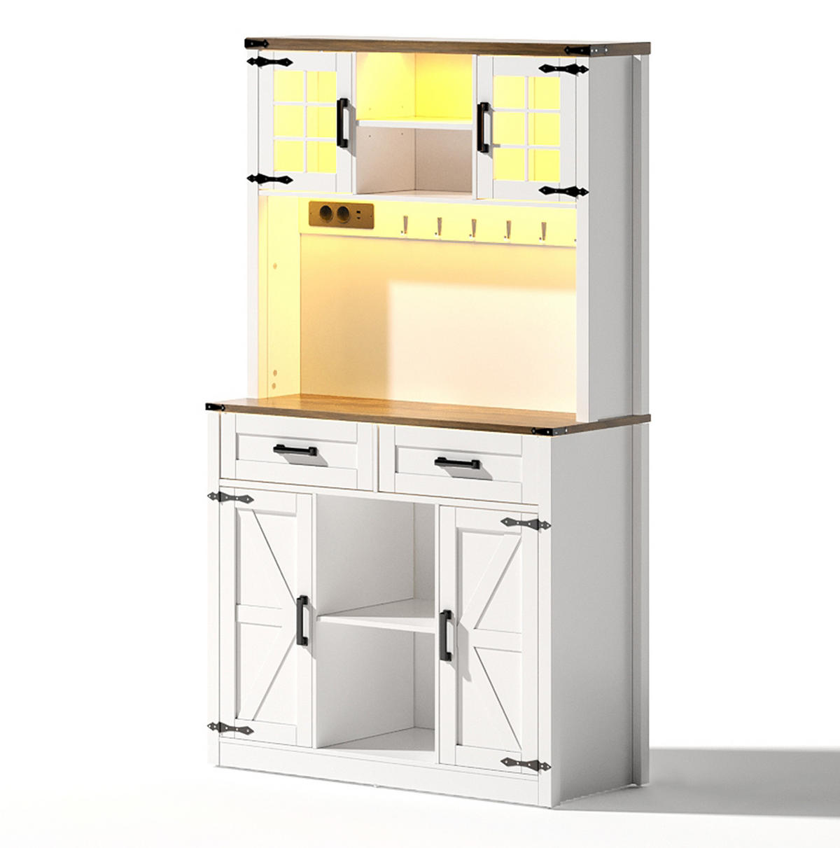 BUFFET Barschrank aus MDF mit LED-Beleuchtung, Steckdosen und verstellbaren Einlegeböden Braun/Weiß - Braun, Holzwerkstoff (100/172/40cm) - Modenvie
