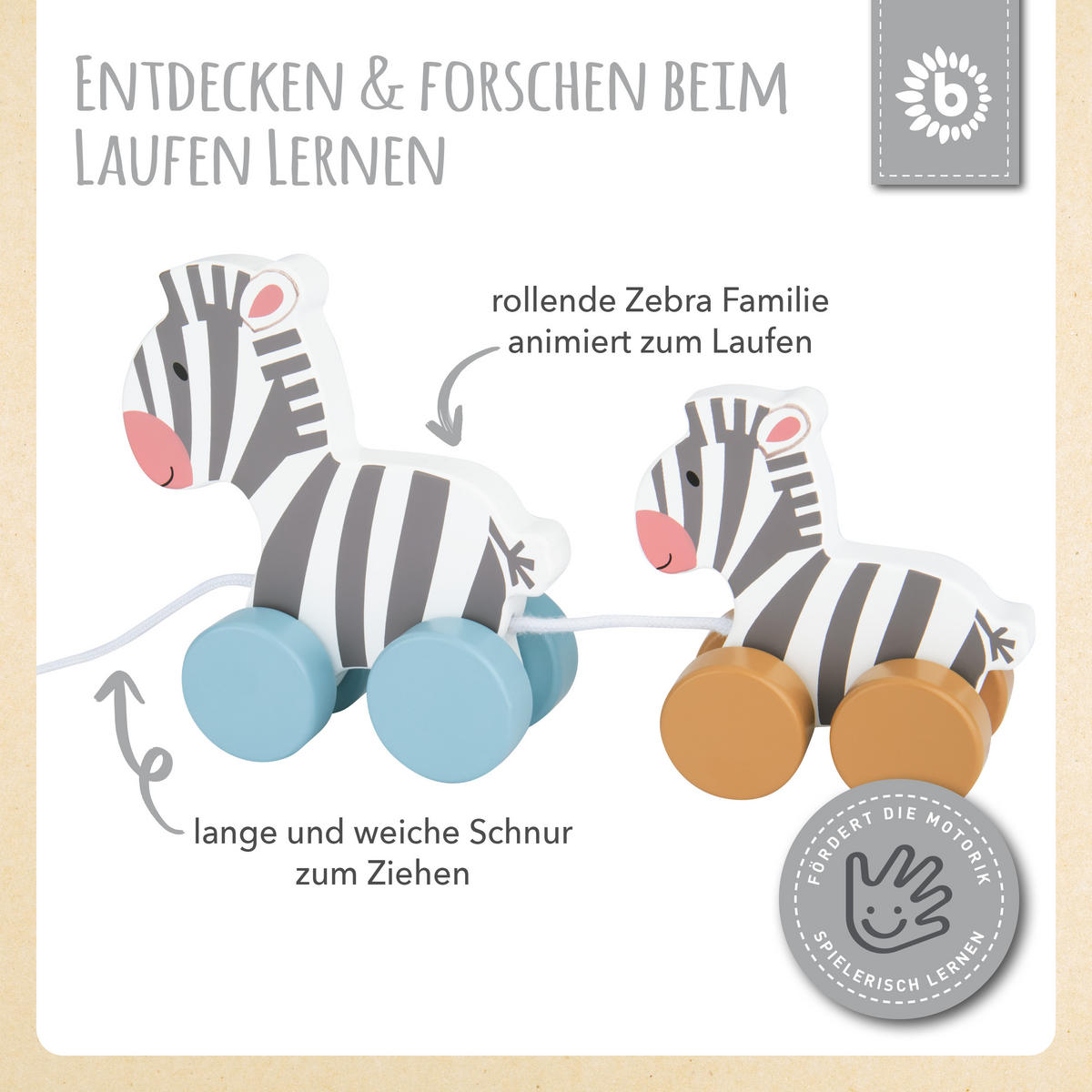 NACHZIEHSPIELZEUG Zebra Clara und Lara - - Weiß, Holz (5/21cm) - Bieco Spielwaren