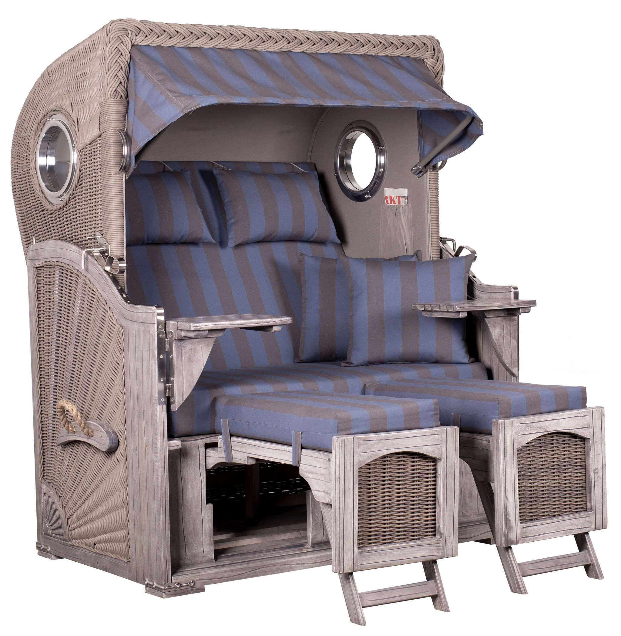 STRANDKORB Düne Koboo Grau Bullaugen - Blaugrau/Braun, Metall (125/170/80cm) - Mr. Deko