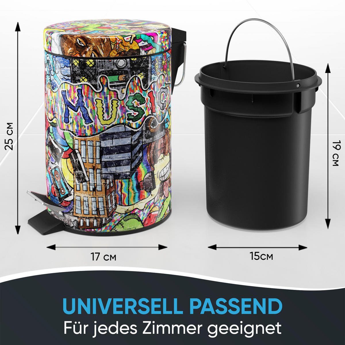 KOSMETIKEIMER Graffiti - Gelb/Rot, Kunststoff/Metall (17/25/25cm) - Sanilo