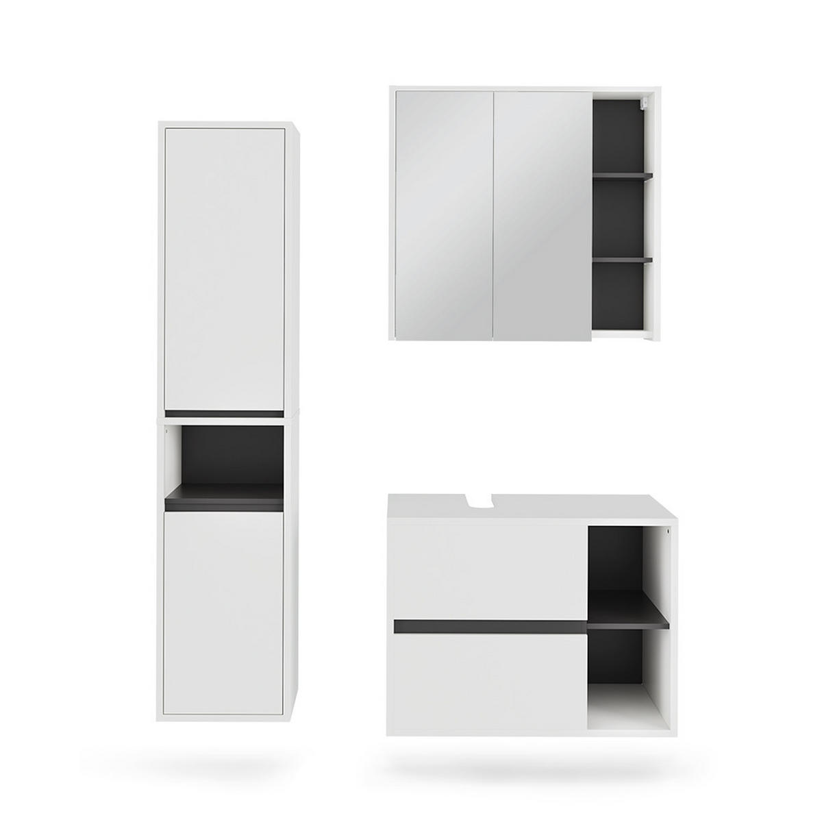 SADA KOUPELNOVÉHO NÁBYTKU Viola Bílá/šedá - bílá/šedá, kompozitní dřevo (80/60/46cm) - Vicco