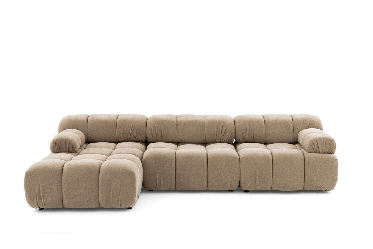 MODULARES Ecksofa MOMENTUM L, Links, Breite 282 cm, strukturierter Stoff, Beige - Chromfarben/Beige, Holz/Textil (282/155cm) - Muffo
