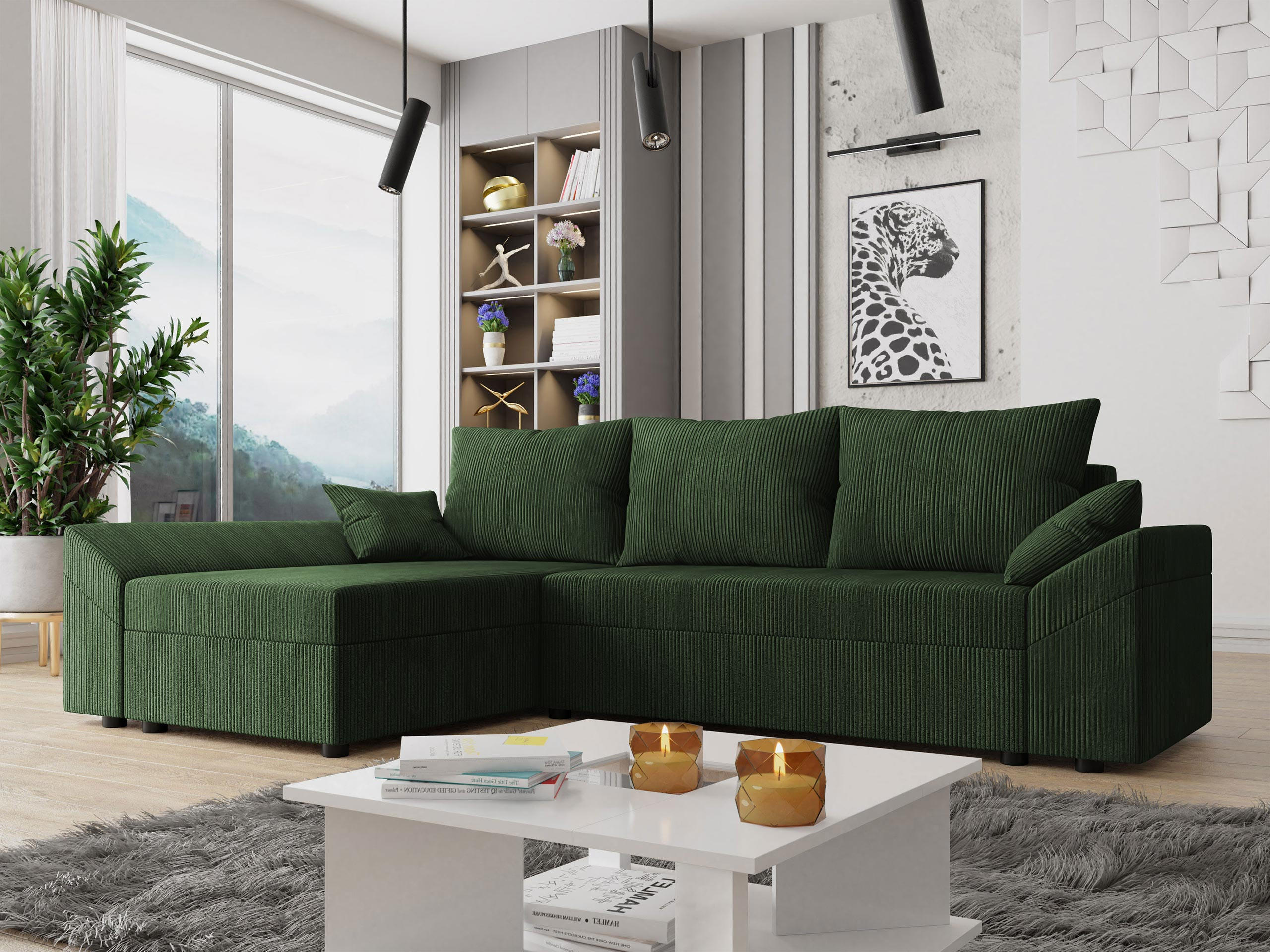 ECKSOFA Dante L Cord - Schwarz/Grün, Holz/Kunststoff (240/140cm) - MIRJAN24
