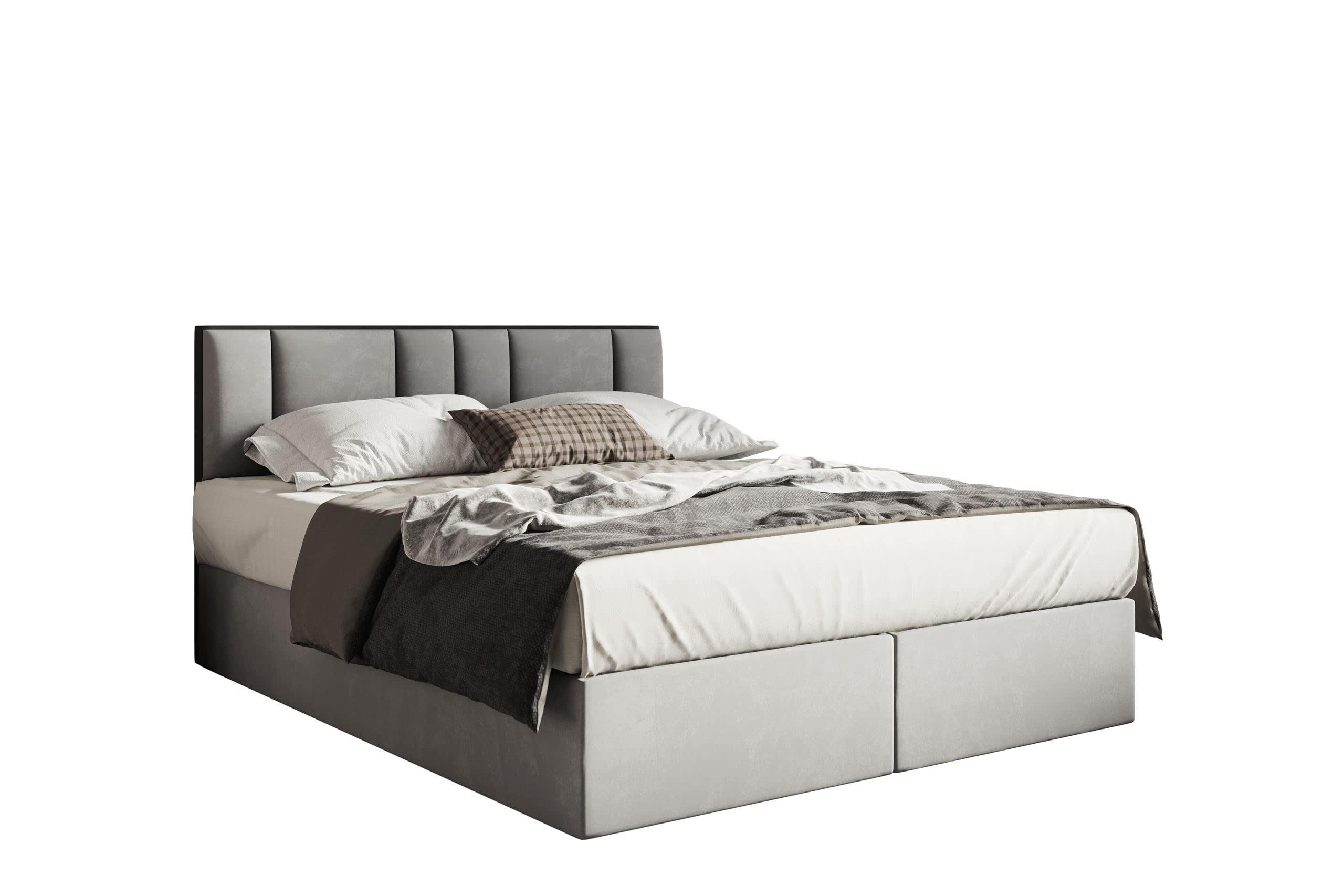 BOXBETT 180 x 200 cm mit H3 Taschenmatratze TRAPANI, Topper 5 cm und Bettkasten, Grau - Grau, Holz/Textil (180/200cm) - Trada
