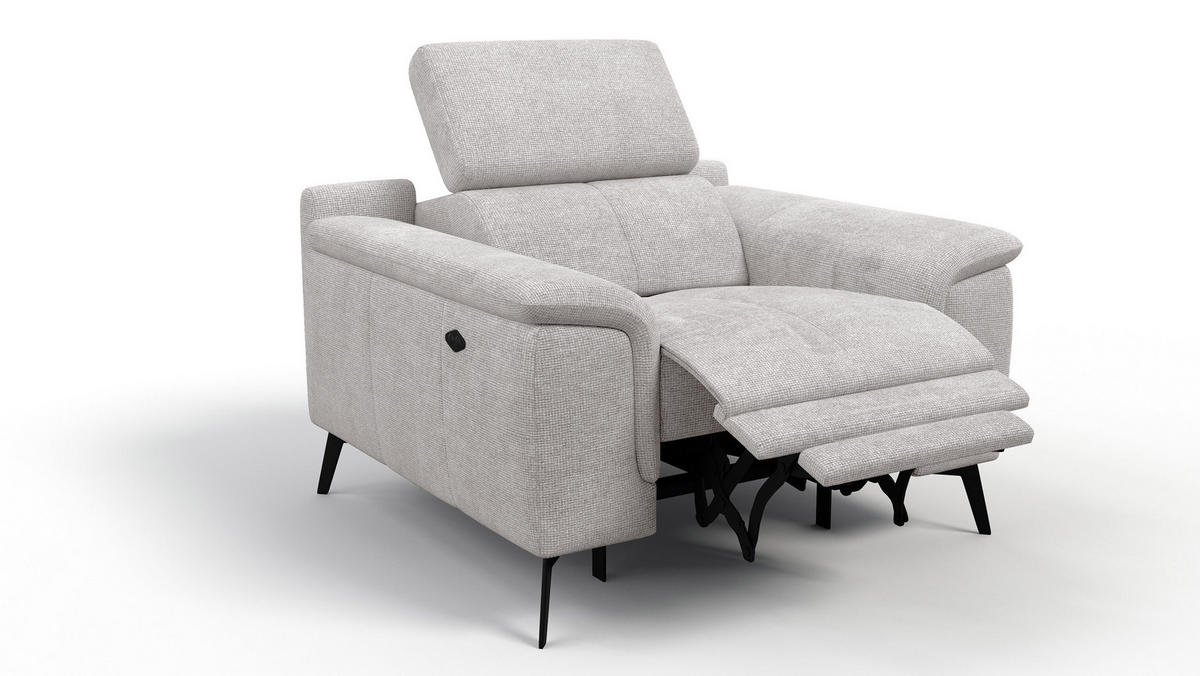 SESSEL FIERO mit Relaxfunktion, creme - Creme/Schwarz, Holzwerkstoff/Textil (114/82/103cm) - Courtois Laville