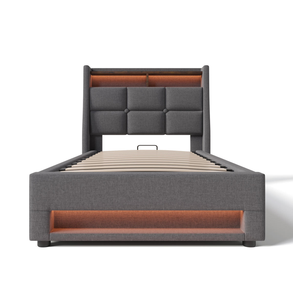 POLSTERBETT aus Leinen 90x200 cm in Grau mit LED & Matratze - Grau, Textil (90/200cm) - Modfu