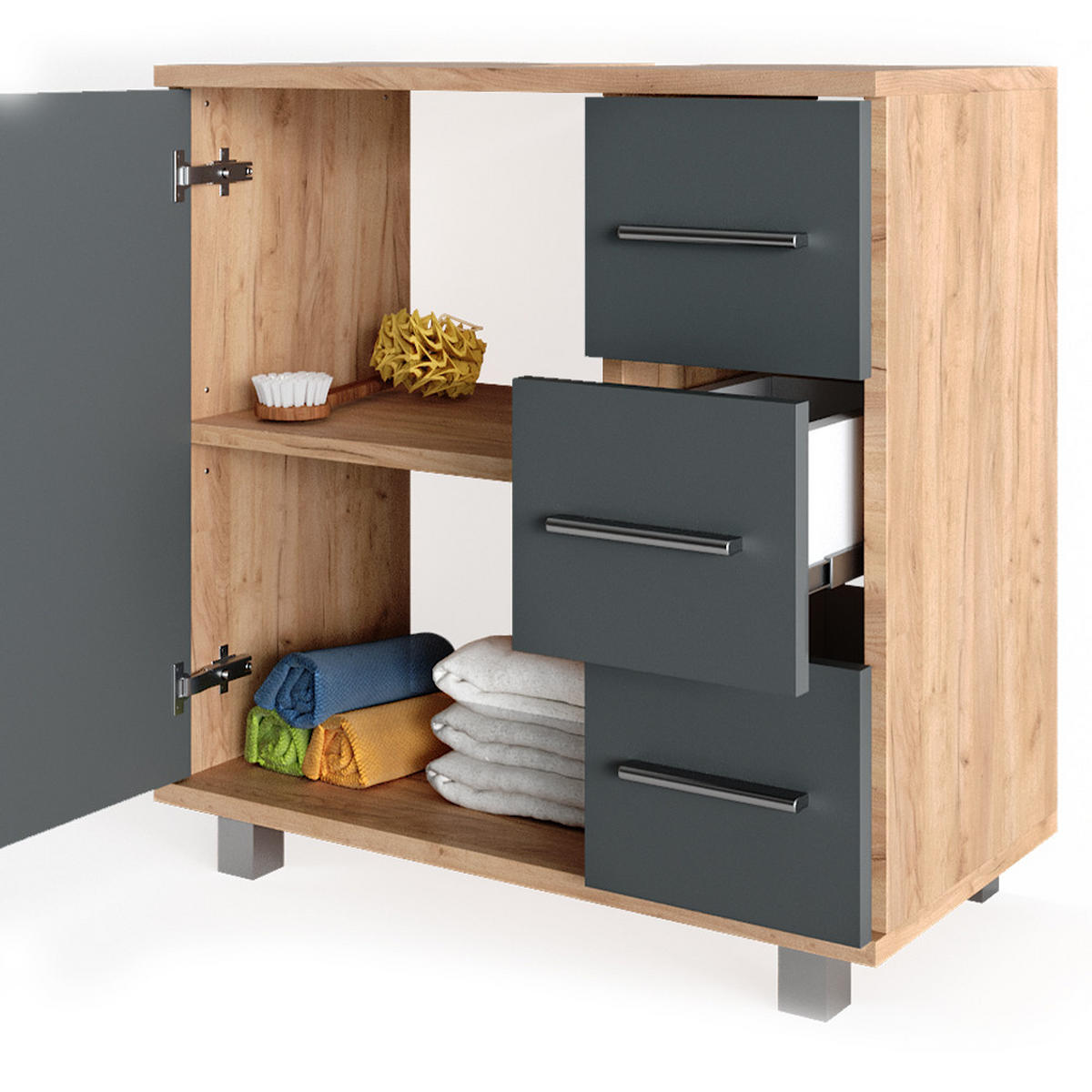 BADMÖBEL-SET Ilias Eiche 2 Teile - Eichefarben/Anthrazit, Holzwerkstoff (60/60.8/33cm) - Vicco