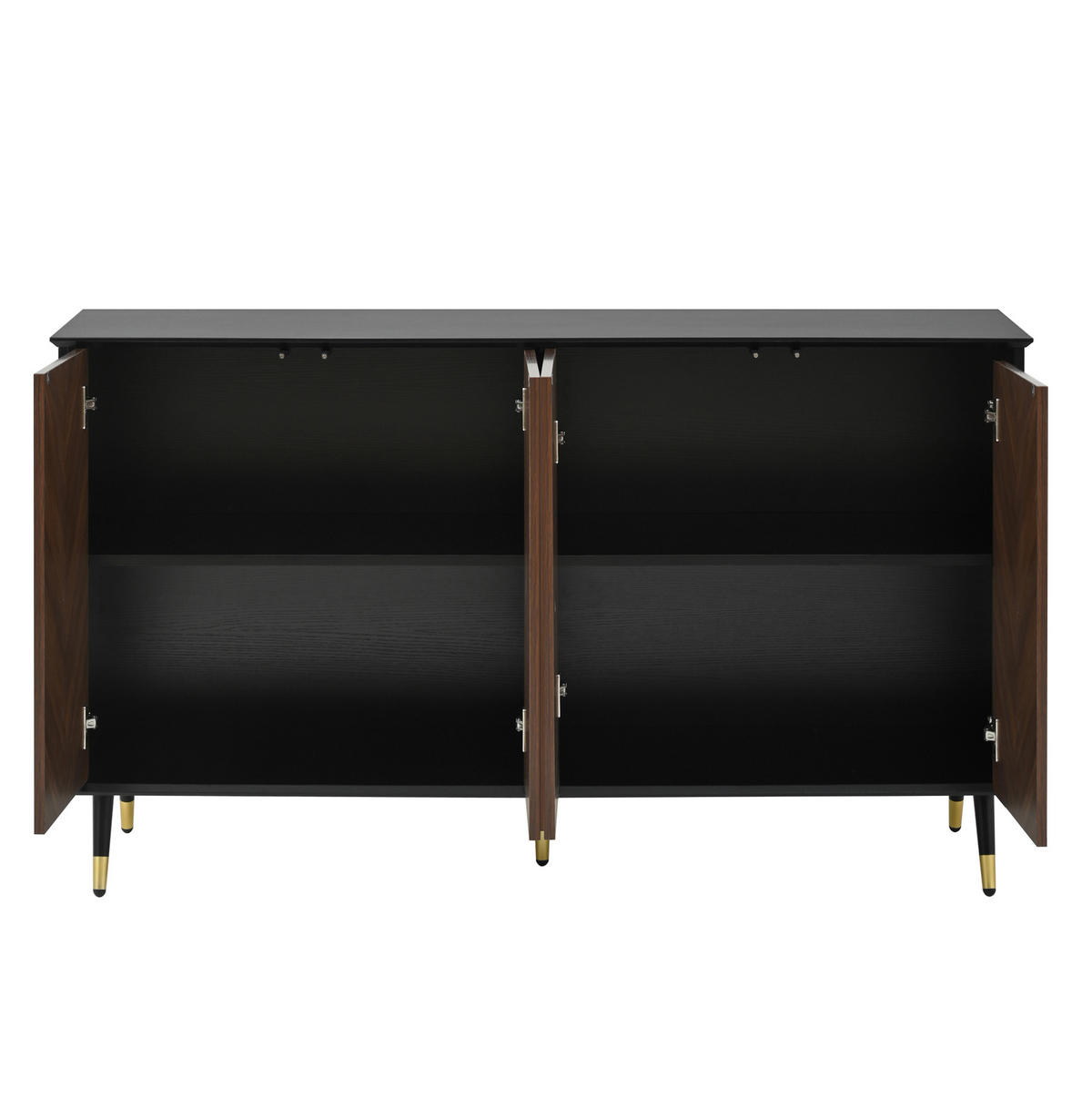 SIDEBOARD 140/40/80 cm in Schwarz/Braun mit 4 Türen und verstellbaren Regalen - Schwarz, Holzwerkstoff (140/80/40cm) - Flora Grace