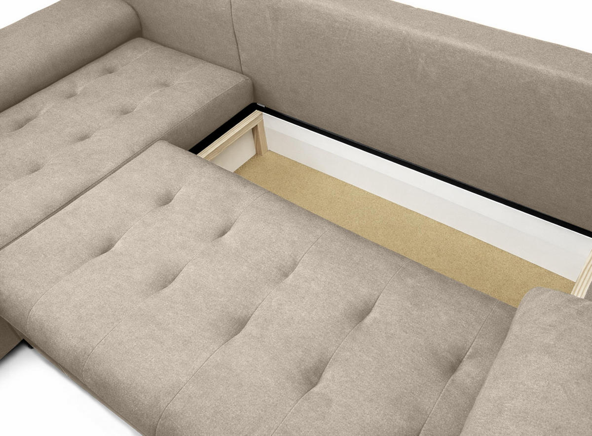 ECKSOFA L Form Manisa Hellbraun 234/145/83 cm Links mit Schlaffunktion - Hellbraun/Silberfarben, Kunststoff/Textil (145/234cm) - AX Living