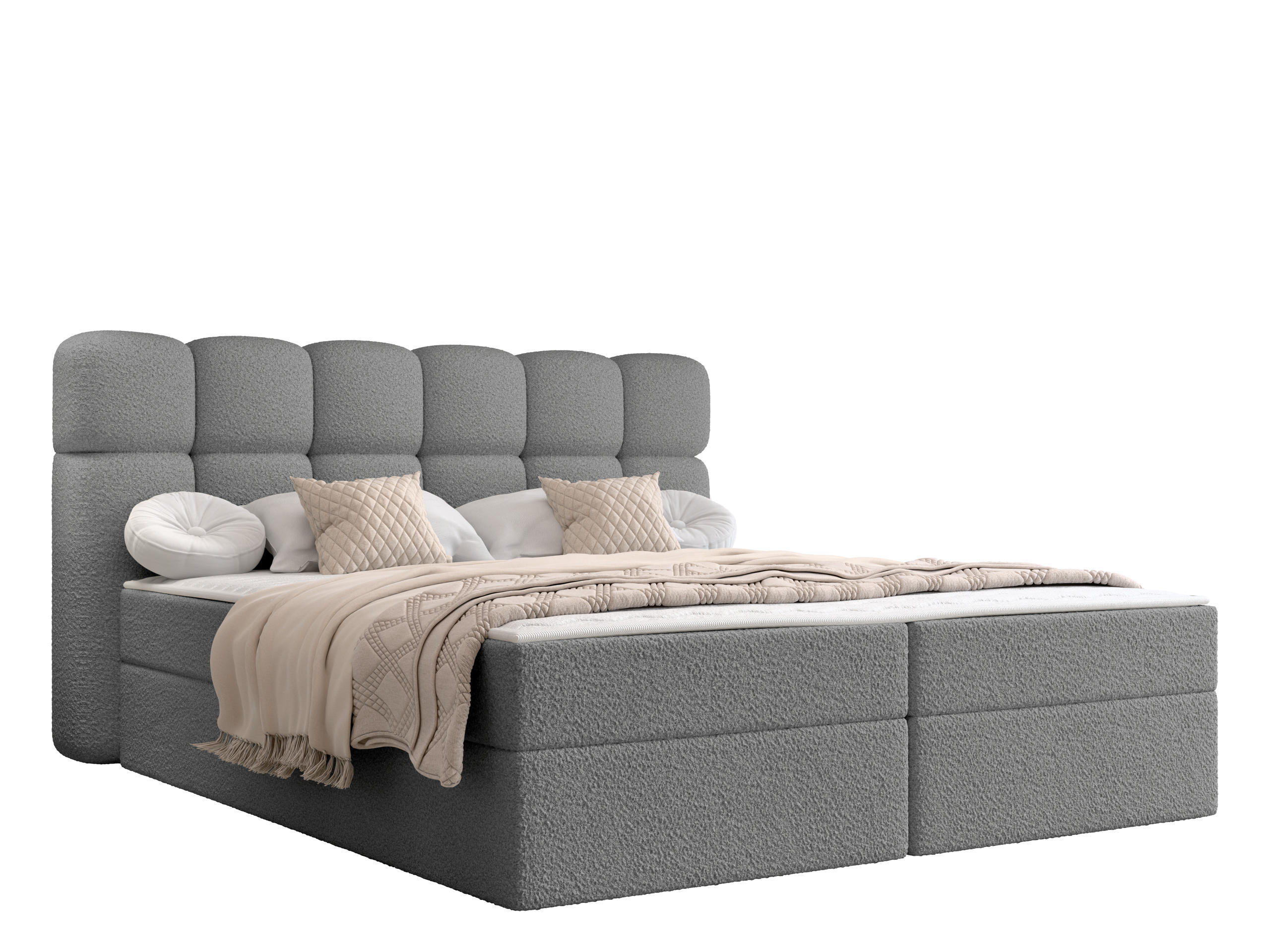 BOXBETT Softi 2 Boucle - H3 - Schwarz/Grau, Holz/Holzwerkstoff (160/200cm) - MIRJAN24