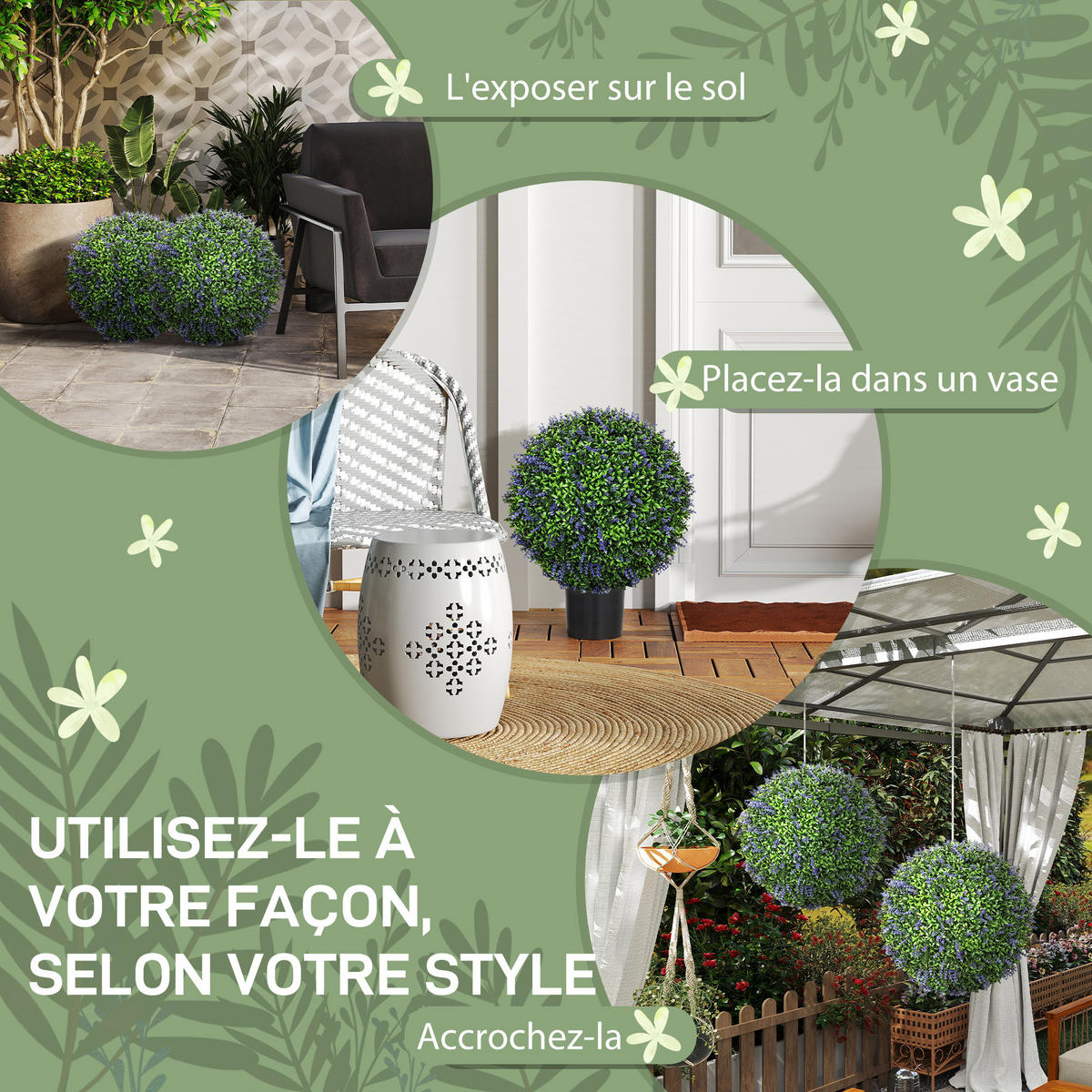 PFLANZENSET Grün-Violett realistisch UV-beständig Ø 42 cm (2er-Set) - Lila, Kunststoff (42cm) - PANGIVO