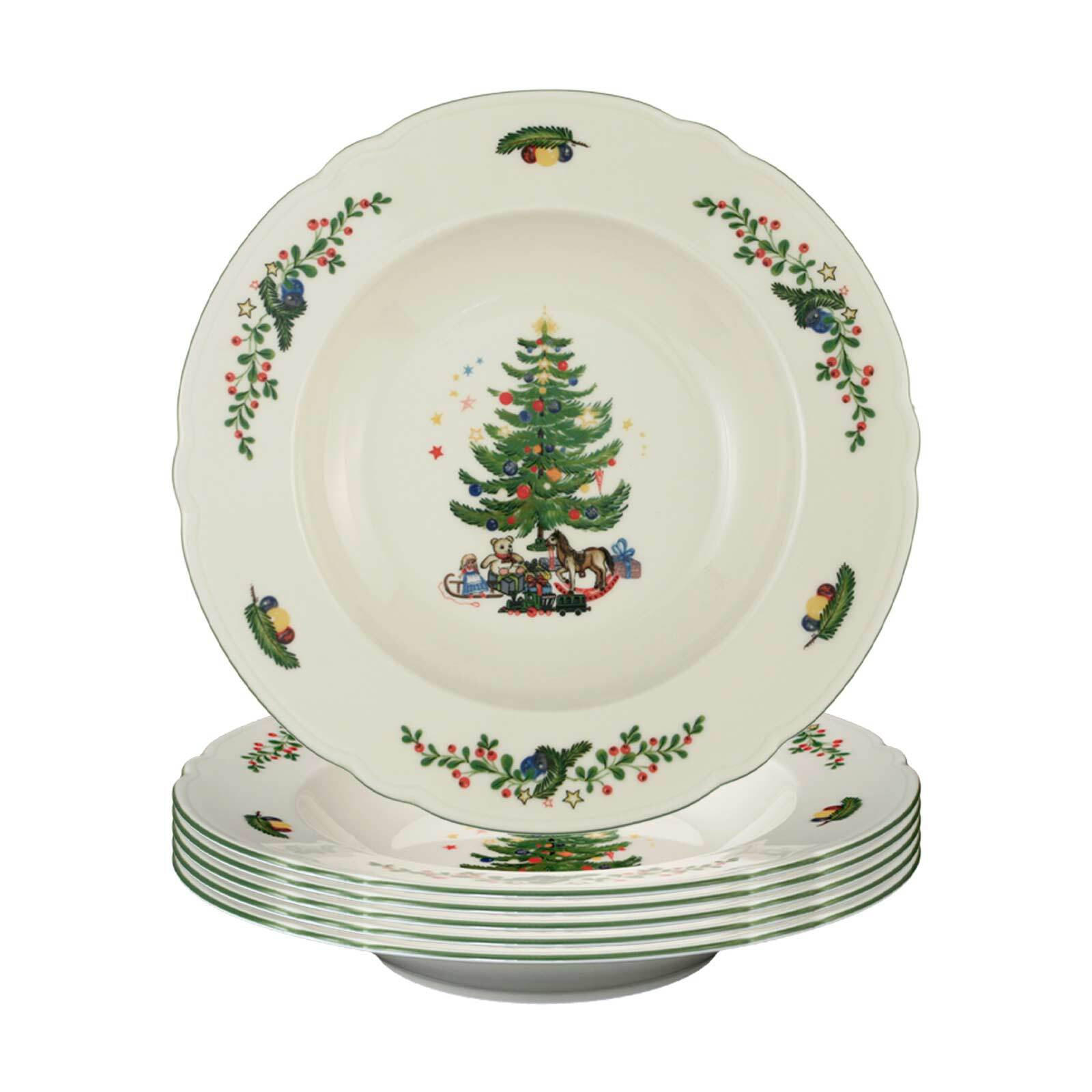 SUPPENTELLER Marieluise Weihnachten weiß-grün ø 23,2 cm 6er Set - Weiß/Grün, Keramik (23.2cm) - Seltmann Weiden