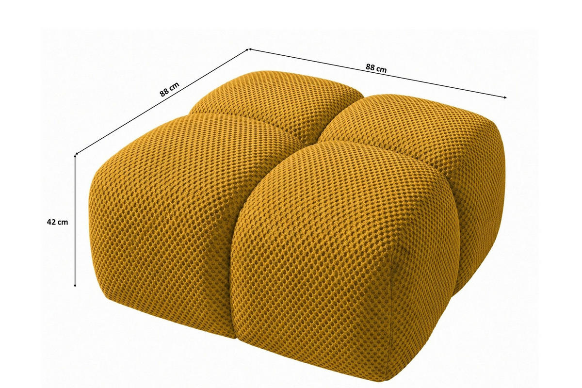 HOCKER, Pouf, Strukturierter Premiumstoff Sonic, Senffarbe, Averro - Gelb, Holz (88/42/88cm) - Kaiser Möbel