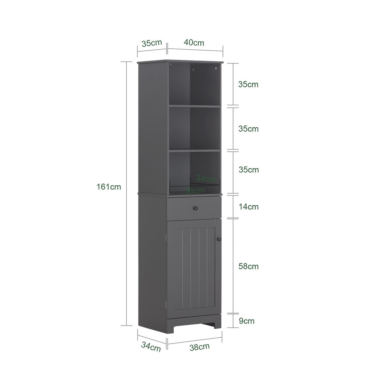 HOCHSCHRANK Dunkelgrau - Grau, Holzwerkstoff (40/161/35cm) - SoBuy