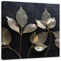 LEINWANDBILD Minimalismus hinterlässt Pflanzen Glamour-Abstraktion 50x50cm - Goldfarben, Textil (50/50cm) - Feeby