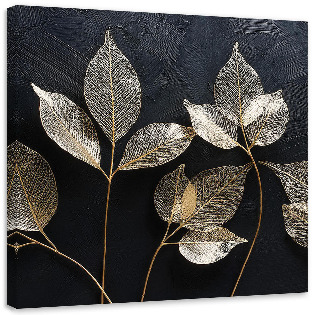 LEINWANDBILD Minimalismus hinterlässt Pflanzen Glamour-Abstraktion 50x50cm - Goldfarben, Textil (50/50cm) - Feeby