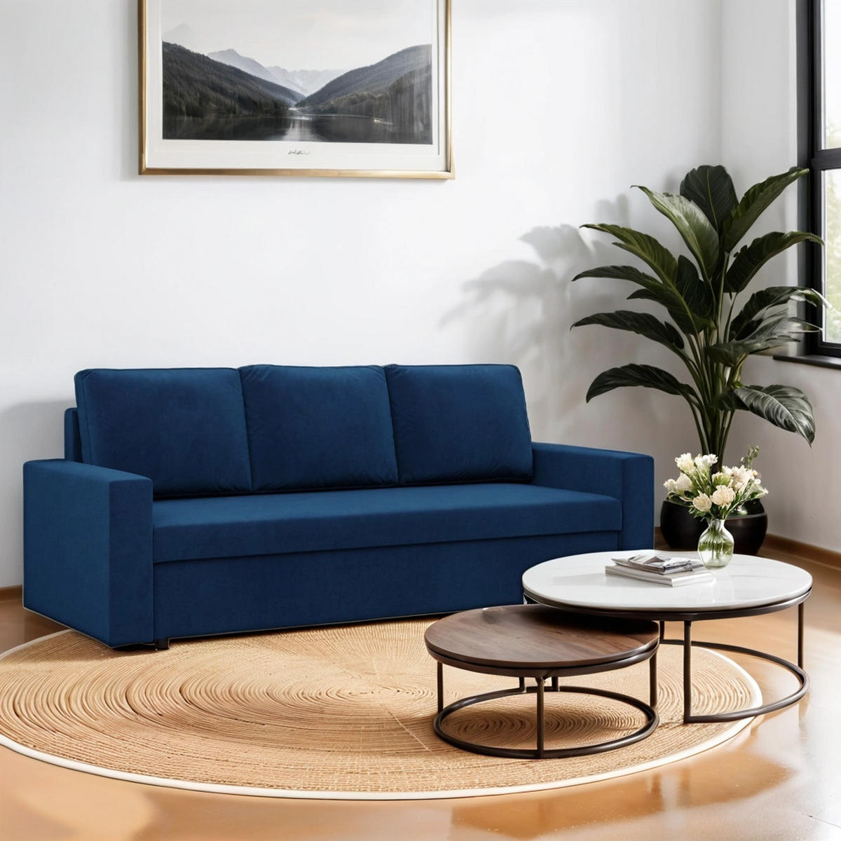 SOFA Neo mit gerader Armlehnen dunkelblau - Dunkelblau, Textil (220/92/92cm) - SIMKAM Furniture