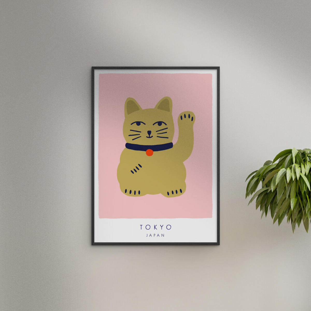 POSTER mit Rahmen Maren Gross - Maneki Neko, A Lucky Cat - Pink/Schwarz, Holz/Papier (50/70cm) - Poster&Frame