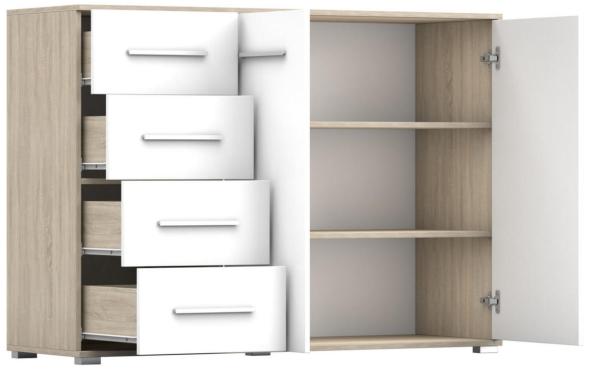 KOMMODE - Highboard IRYS 01 2D4S Sonoma + Weiß - Weiß/Sonoma Eiche, Holzwerkstoff (135/95/45cm) - Möblo