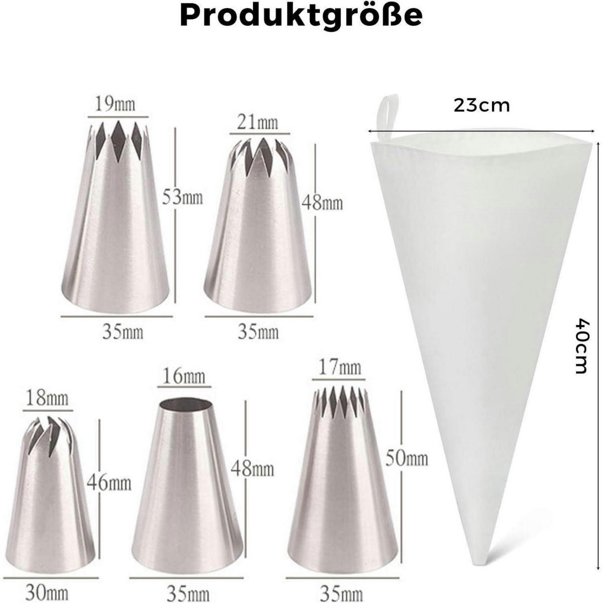SPRITZBEUTEL Set 6-teilig mit Edelstahl-Tüllen - Silberfarben, Metall (23/40/40cm)