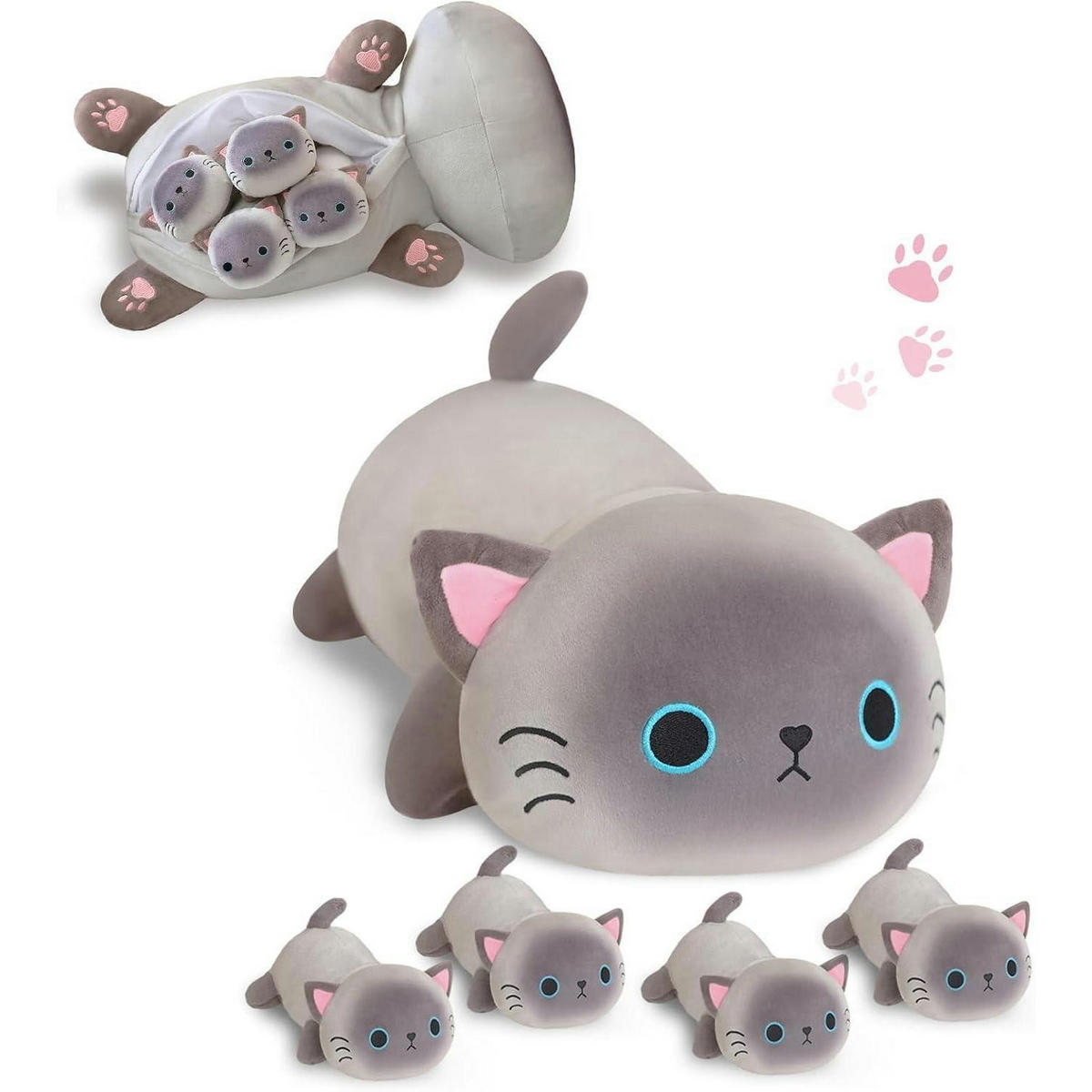 PLÜSCHKISSEN 5-teiliges Set Katzenbabys - Grau, Textil (22/50cm)