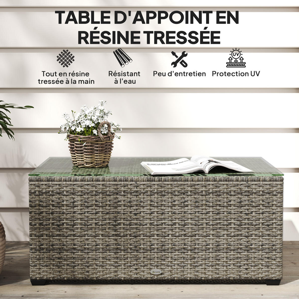 GARTENBEISTELLTISCH DE-13677 mit Glasplatte Dunkelgrau - Dunkelgrau, Metall (90/50/38cm) - ComfortXL
