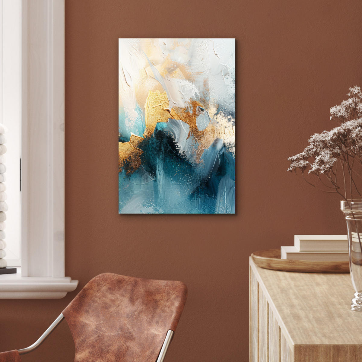 METALLBILD Abstrakt - Kunst - Gold - Blau 40x60 cm - Petrol, Metall (40/60cm) - MuchoWow