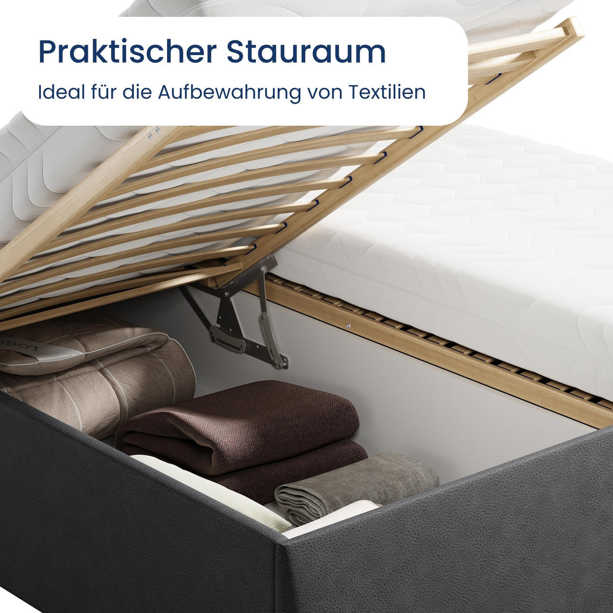 POLSTERBETT mit Stauraum & H2 Matratze 200x200 cm in Anthrazit - Anthrazit, Textil (200/200cm) - Home Collective