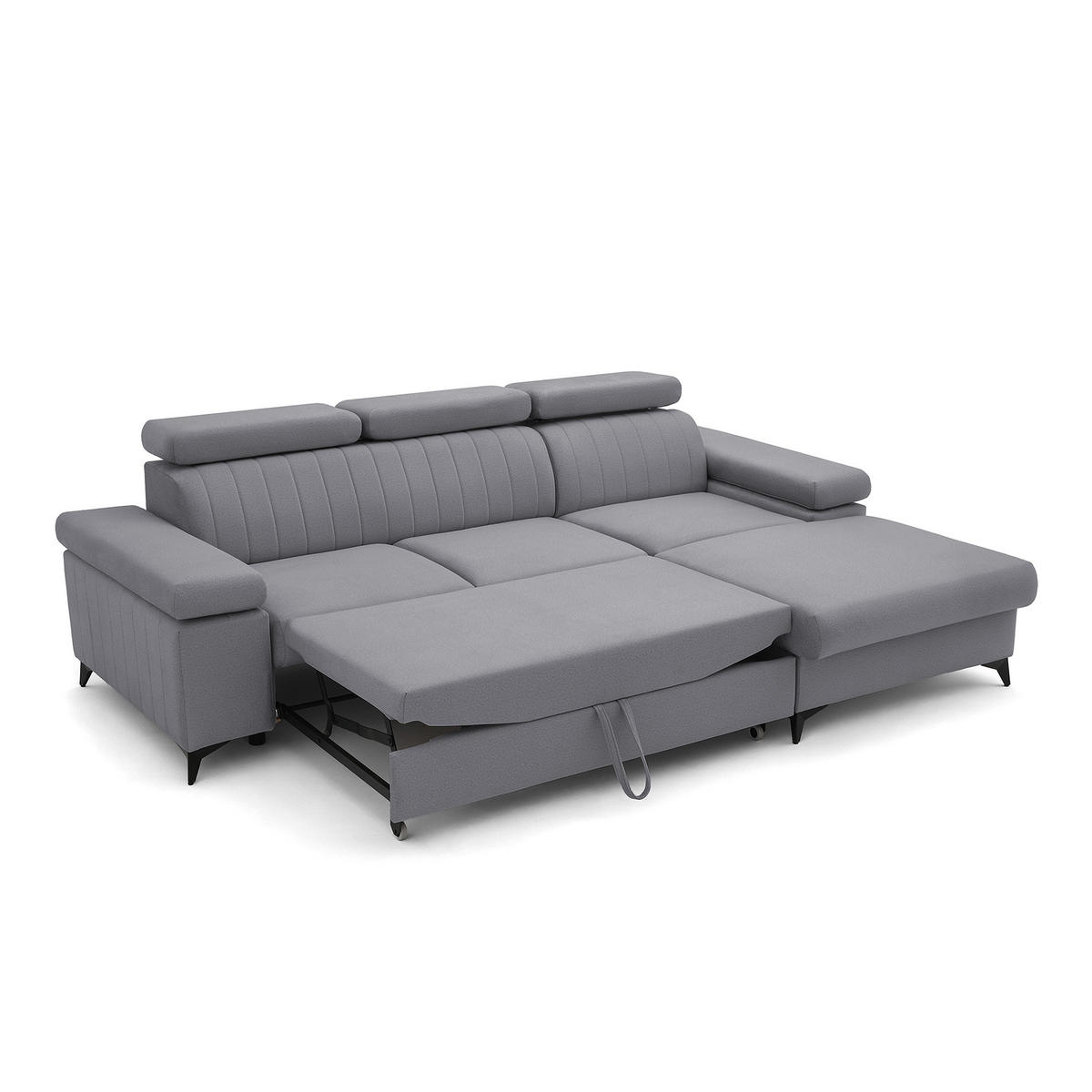 ECKSOFA FELIX L Rechts mit Schlaffunktion Velours Dunkelgrau - Dunkelgrau/Schwarz, Holz/Textil (176/257cm) - Muffo