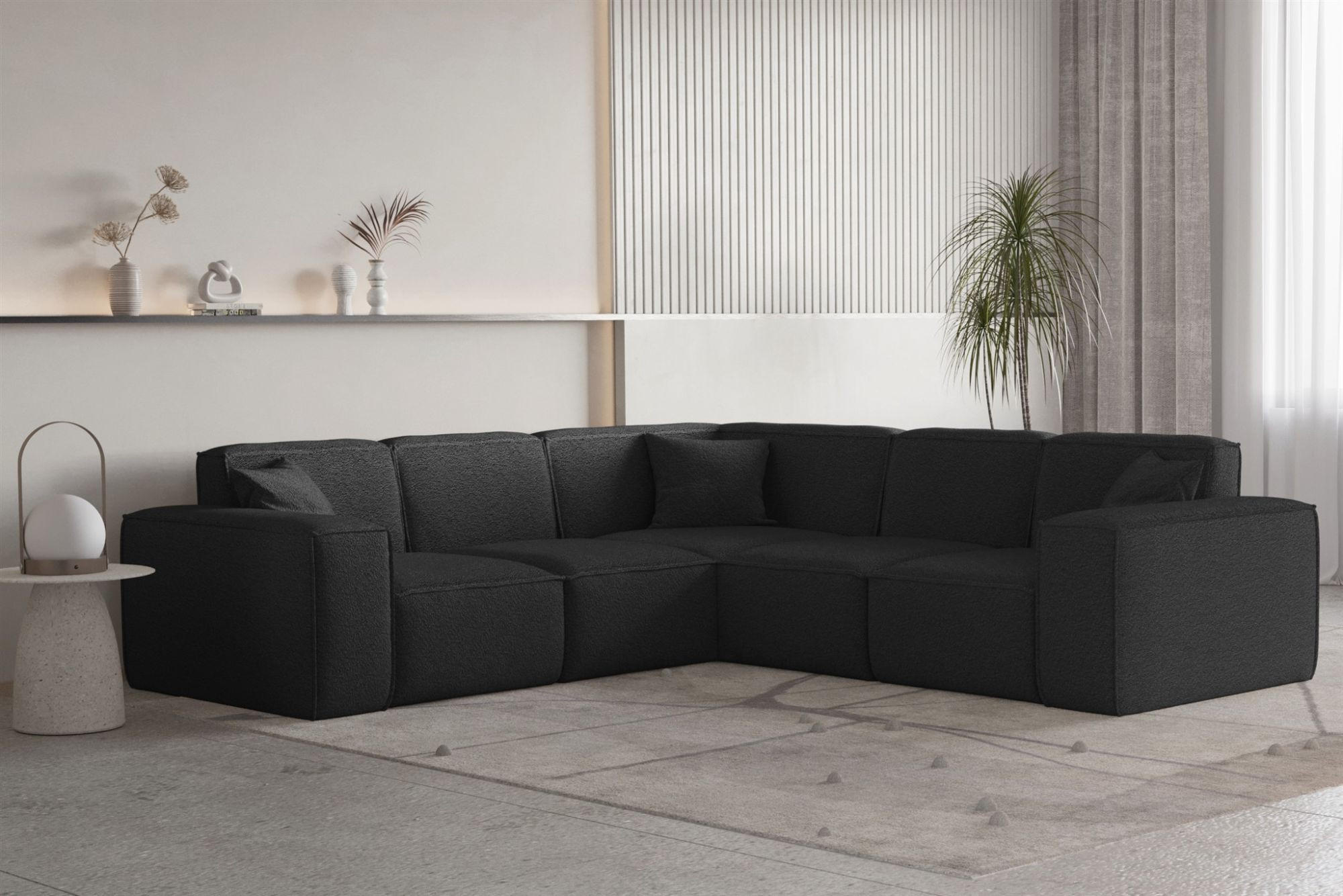 ECKSOFA Univ Celes Premium Ascot Bukla - Schwarz, Holzwerkstoff/Textil (246/246cm) - Fun Möbel