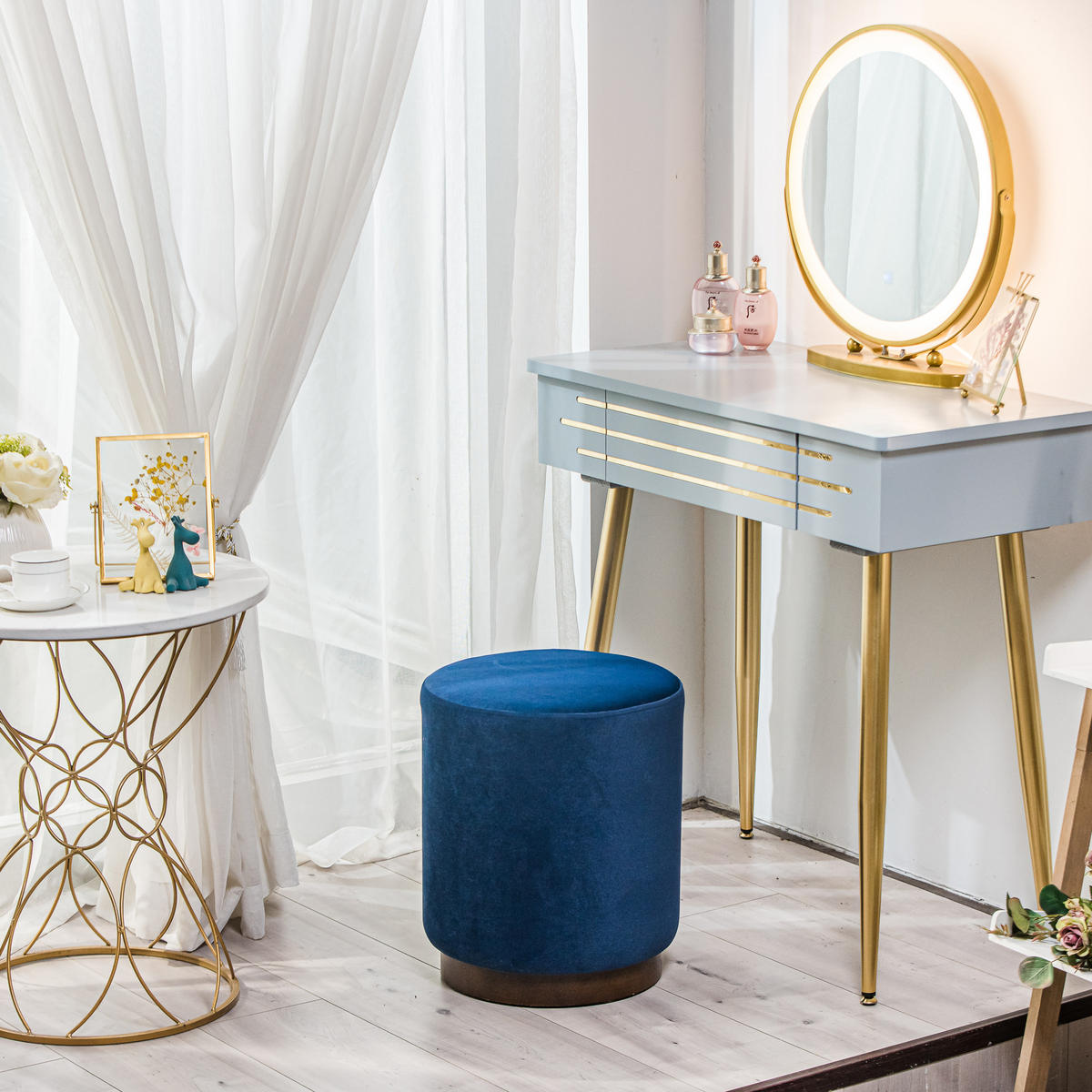 POUF Samt Blau - Blau, Textil (35/42/35cm) - Nordlys