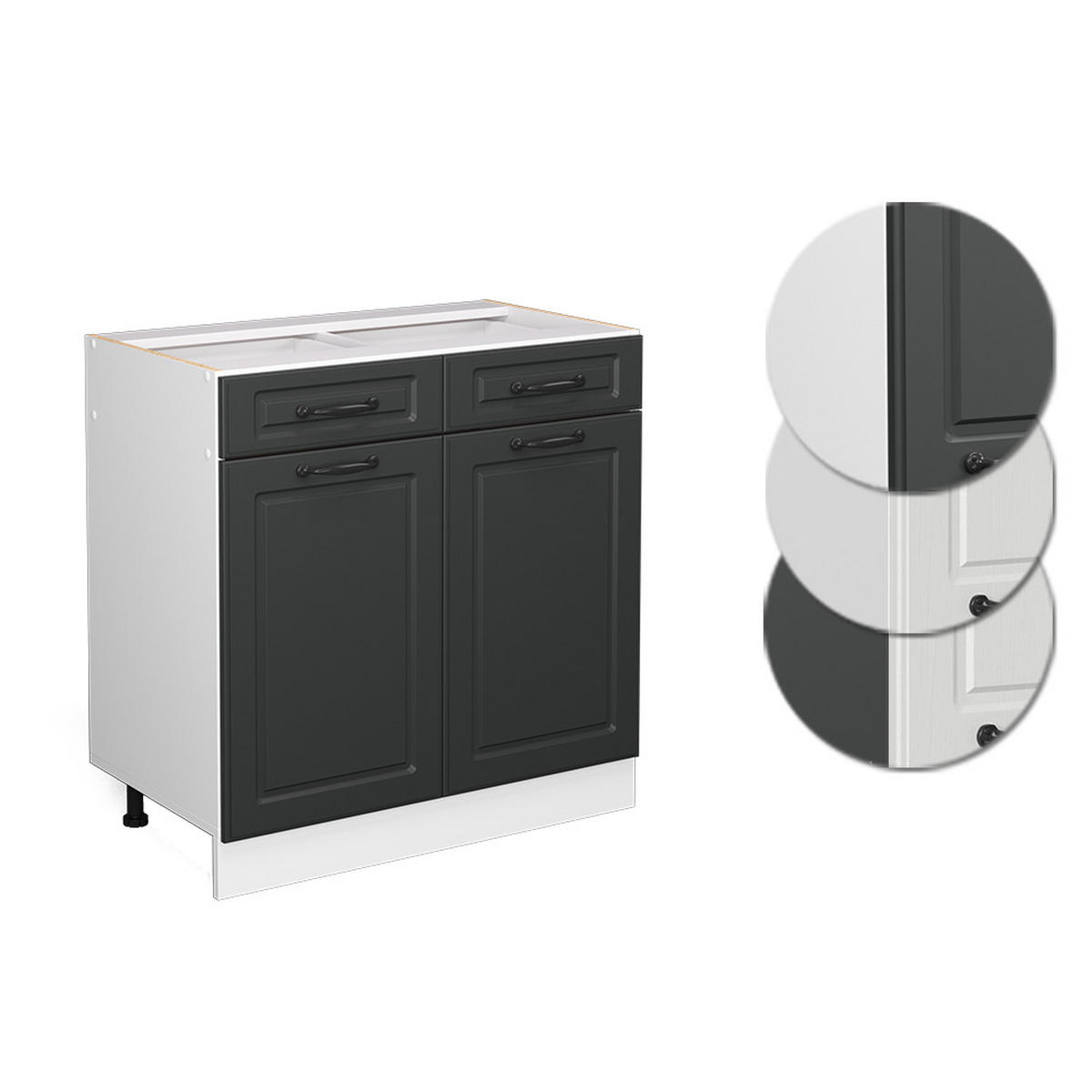 KÜCHENUNTERSCHRANK R-Line Anthrazit Landhaus 80 cm ohne AP - Anthrazit/Weiß, Holzwerkstoff (80/81.6/46cm) - Vicco