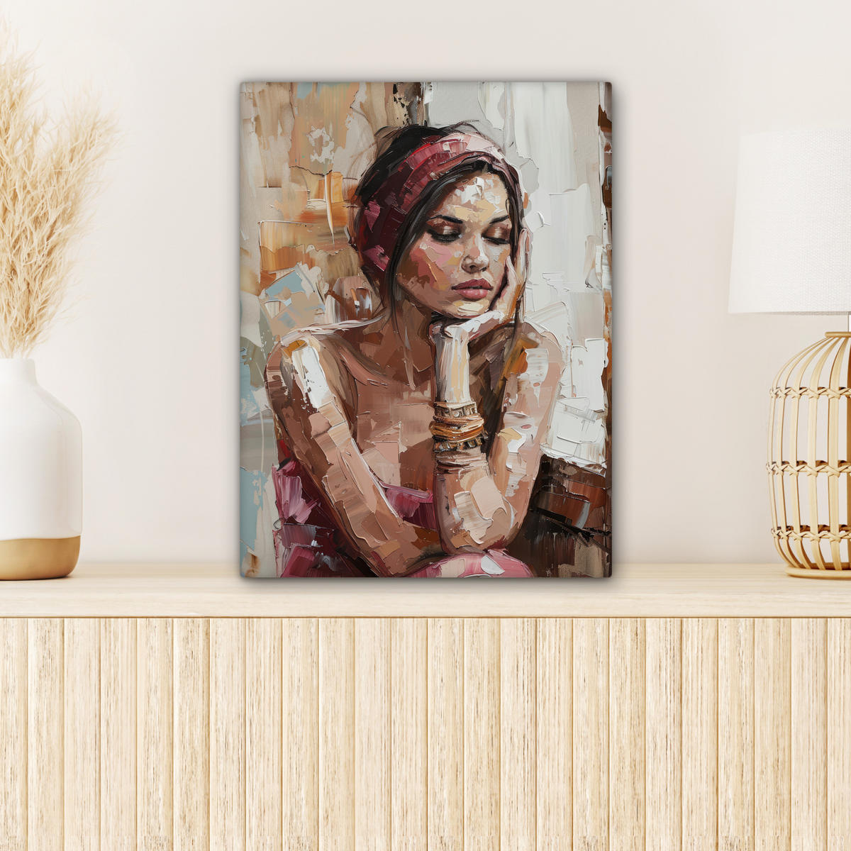 LEINWANDBILD Frau - Lackierung - Porträt - Modern Room Decor 30x40 cm - Altrosa, Textil (30/40cm) - MuchoWow