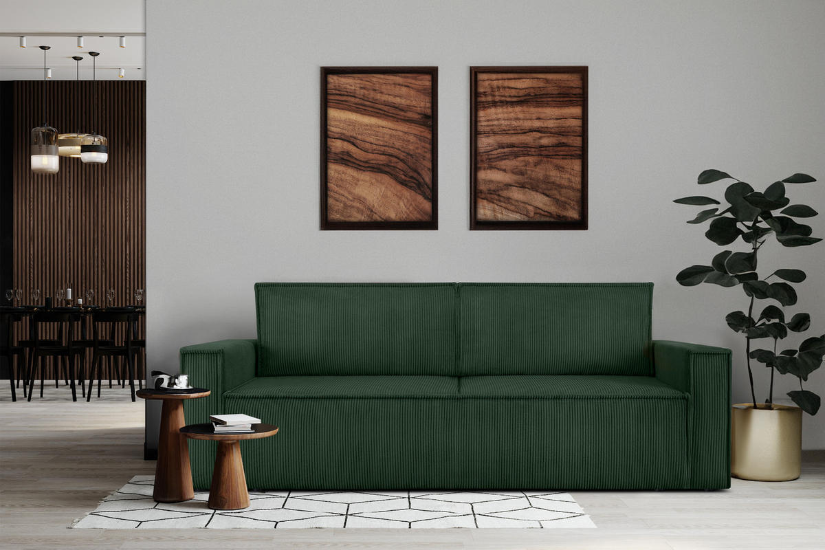 SCHLAFSOFA NAPI in Pet Friendly Cord-Stoff, dunkelgrün - Dunkelgrün/Schwarz, Textil (228/89/101cm) - KONSIMO®