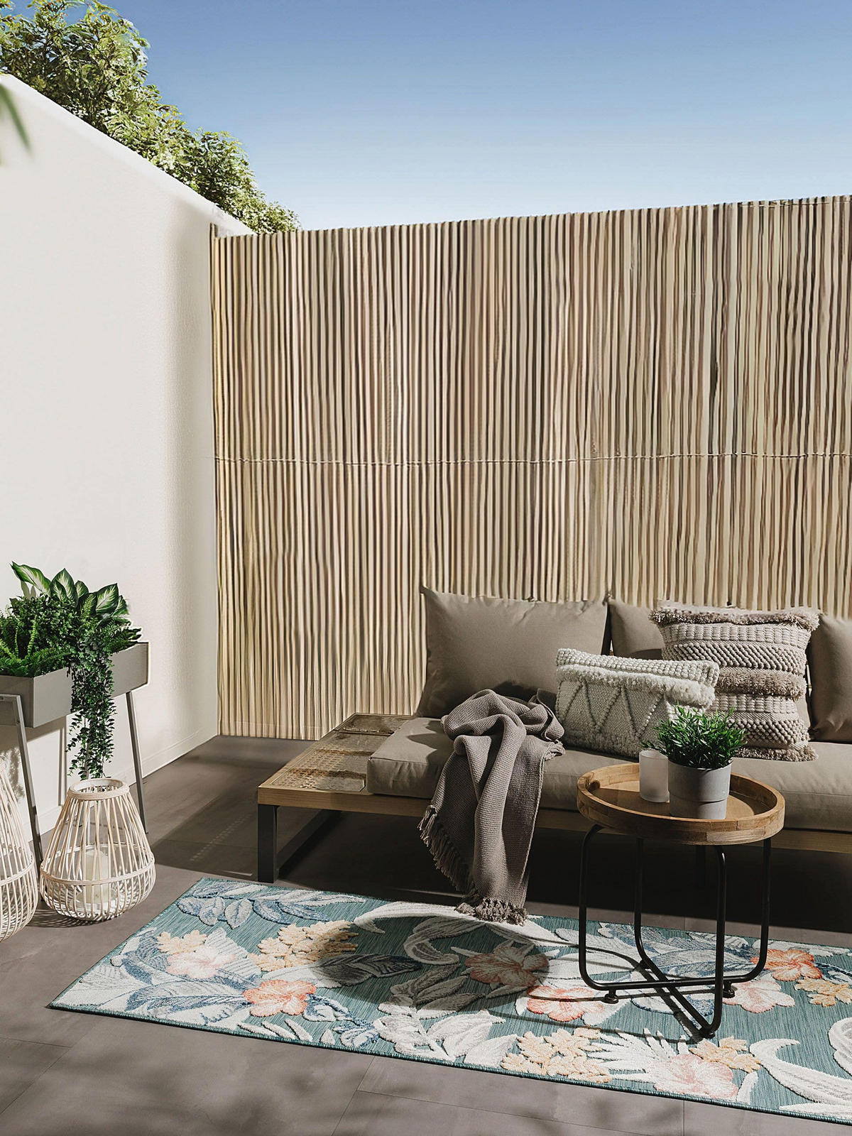 OUTDOORLÄUFER Flora Multicolor 80x250 cm - Blau/Creme, Kunststoff (80/250cm) - benuta