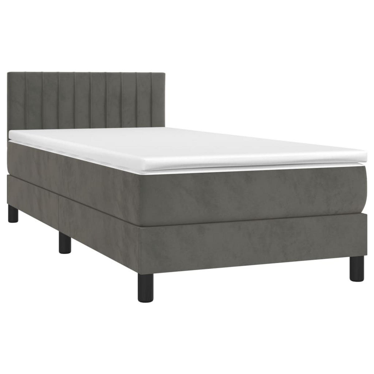 BOXSPRINGBETT mit Matratze und LED, 78/88 cm Kopfteil, 90/200 cm aus Samt, Dunkelgrau - Dunkelgrau, Holz/Textil - vidaXL