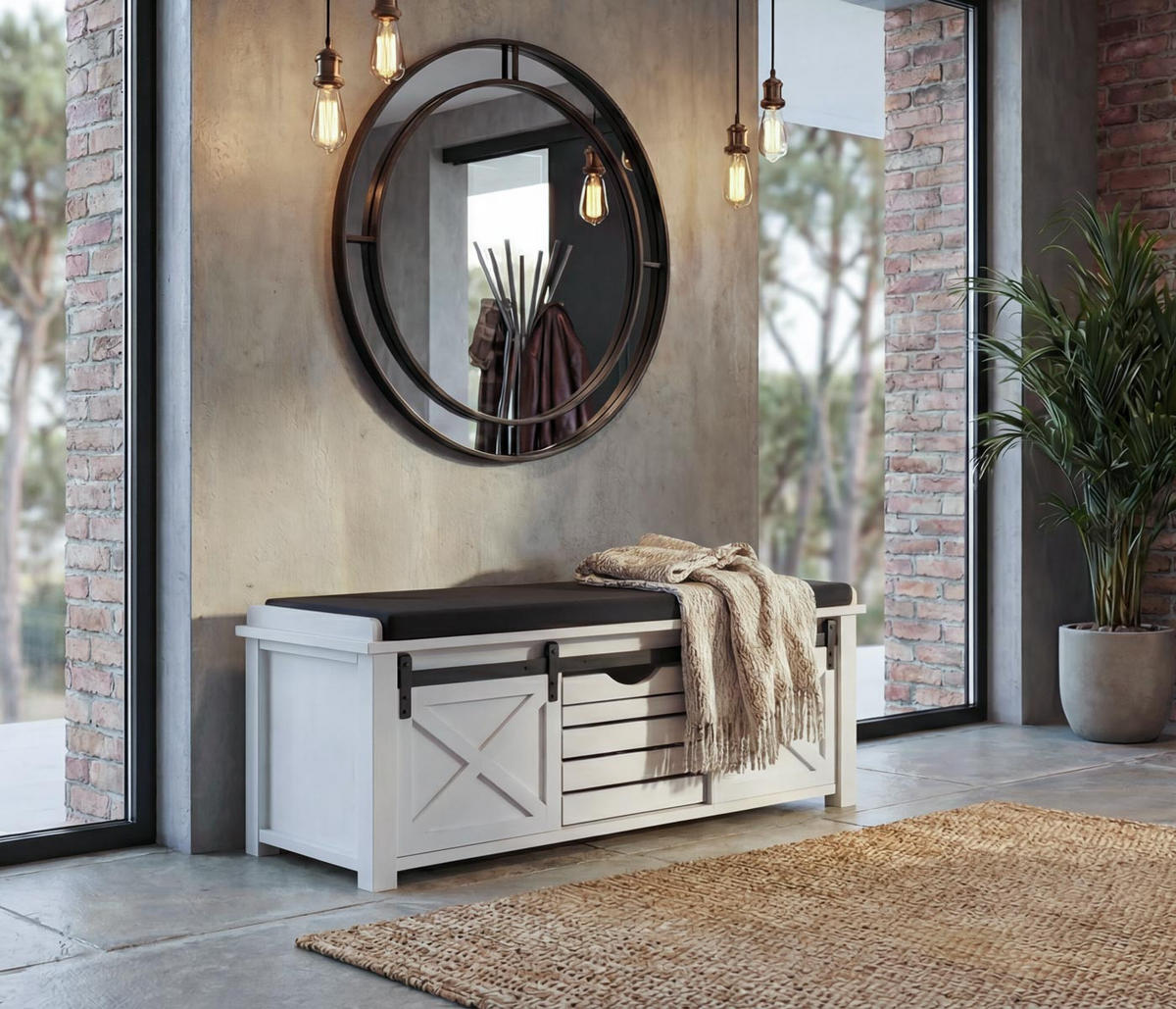 SITZBANK MIT STAUFÄCHERN Schwarz - Schwarz, Holz (102/43/33cm) - MCW