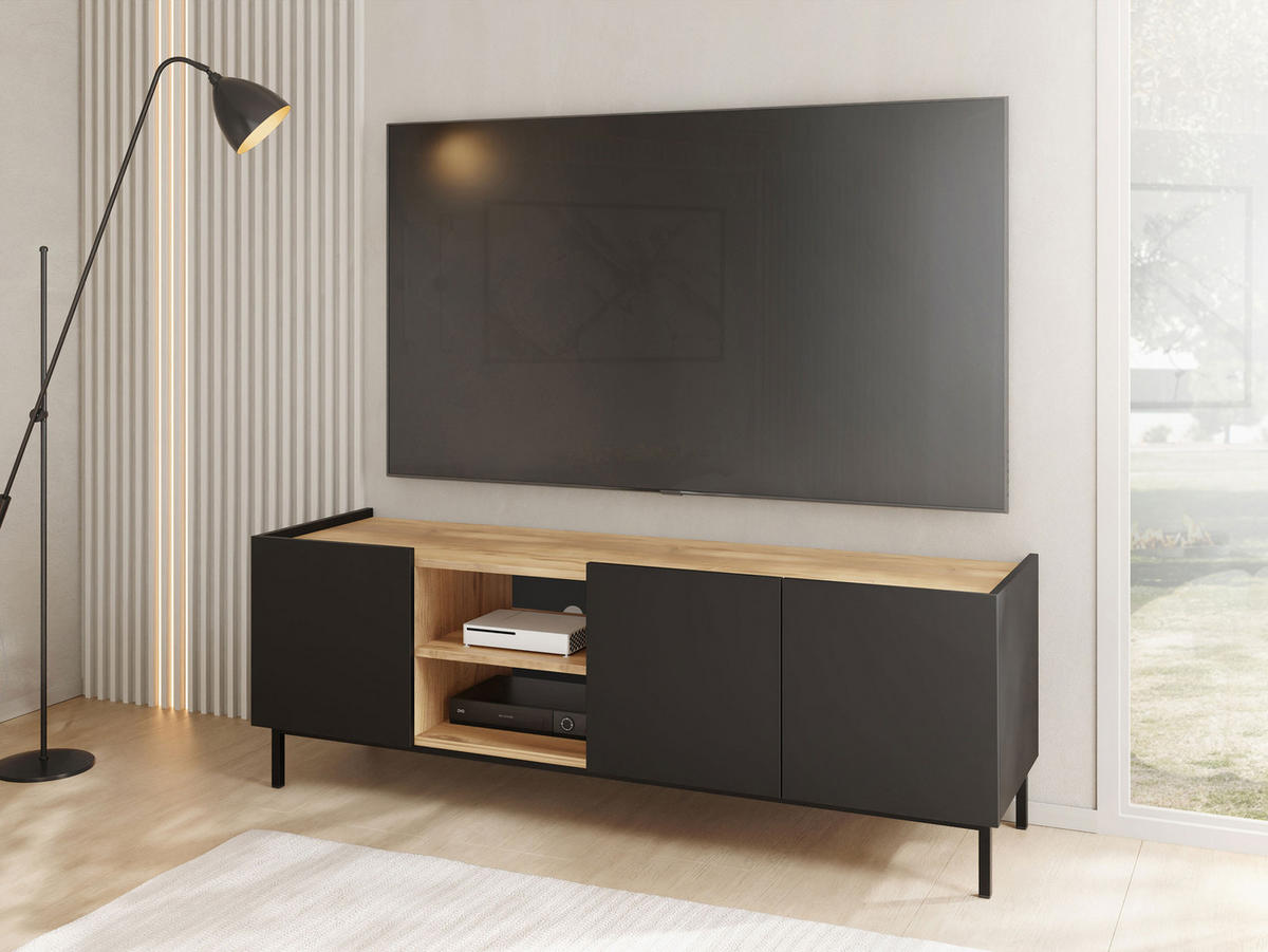 TV-SCHRANK System 77 - Schwarz, Holzwerkstoff/Metall (153/55/44cm) - MIRJAN24
