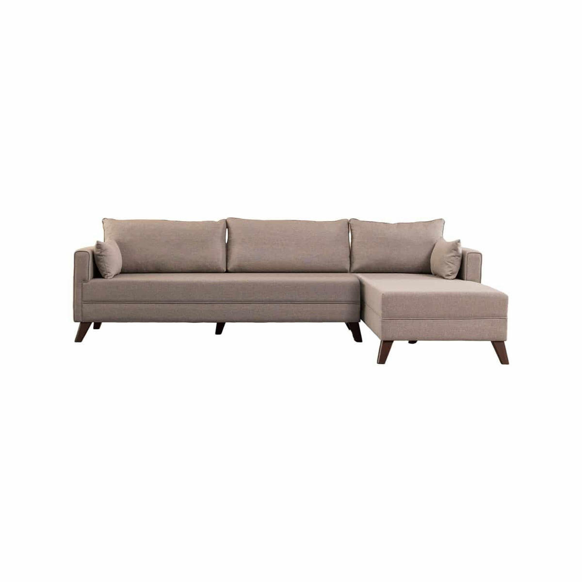 ECKSOFA mit losen Rückenkissen und Schlaffläche - Beige/Walnussfarben, Holz/Kunststoff (165/275cm) - myHomelando