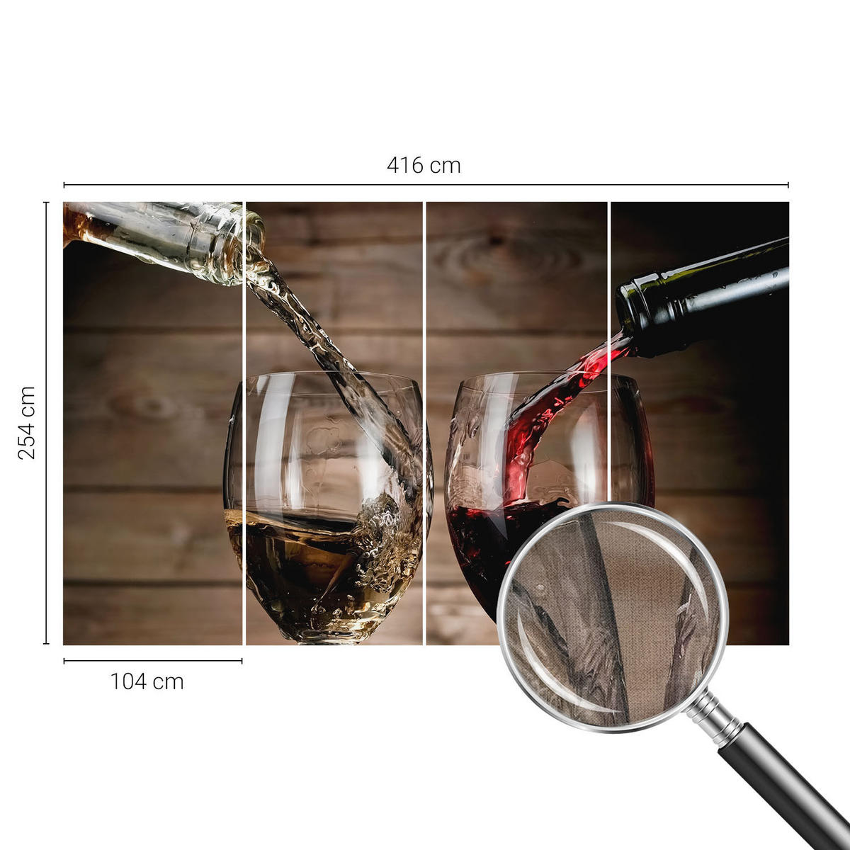 FOTOTAPETE 416x254 cm - Gläser Wein - Grau, Textil (416/254cm) - Wallfluent