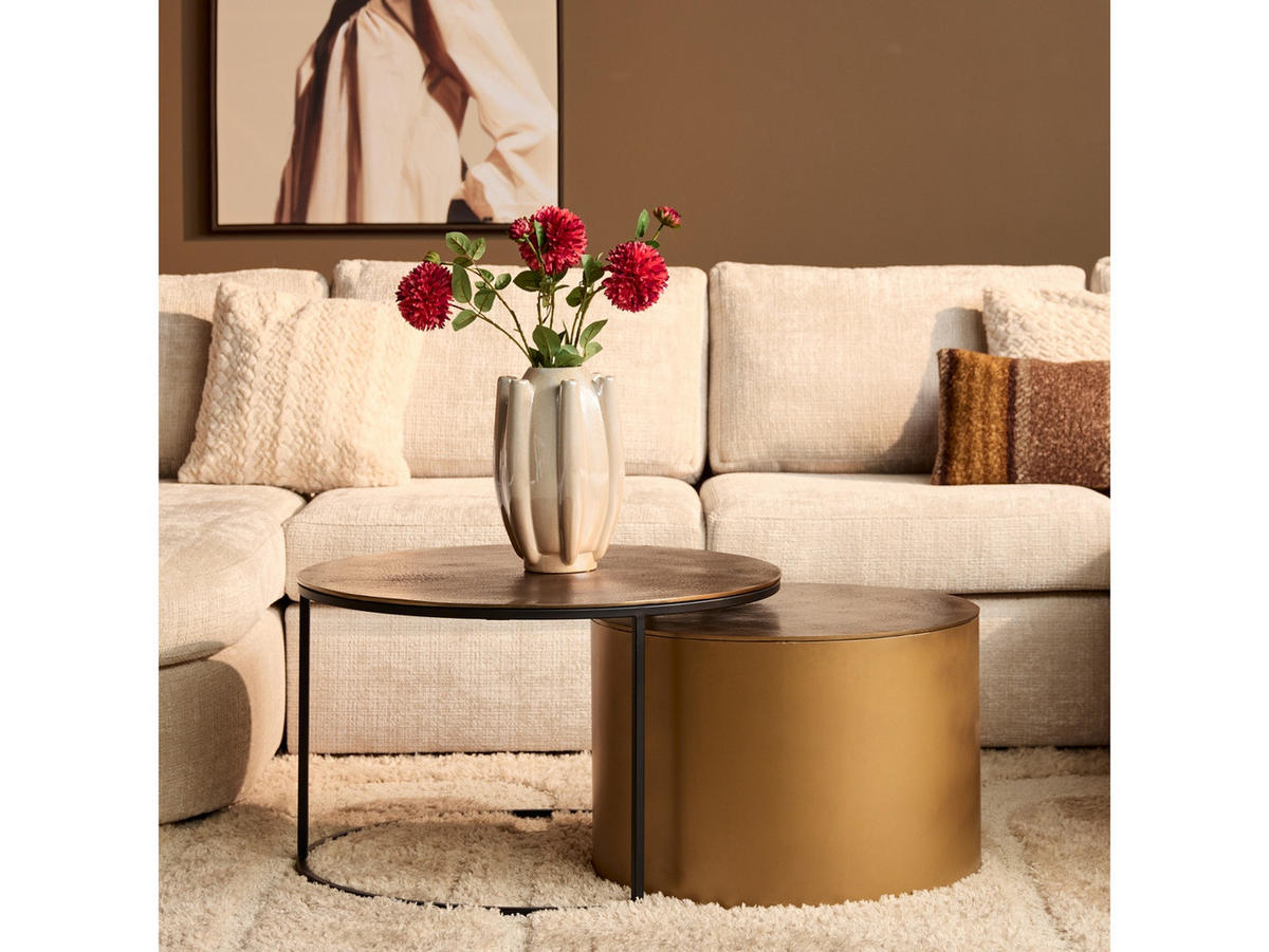 COUCHTISCH Menza Metall 75 cm / 75 cm + 60 cm / 60 cm Antik Gold - Goldfarben, Metall (75/75/45cm)