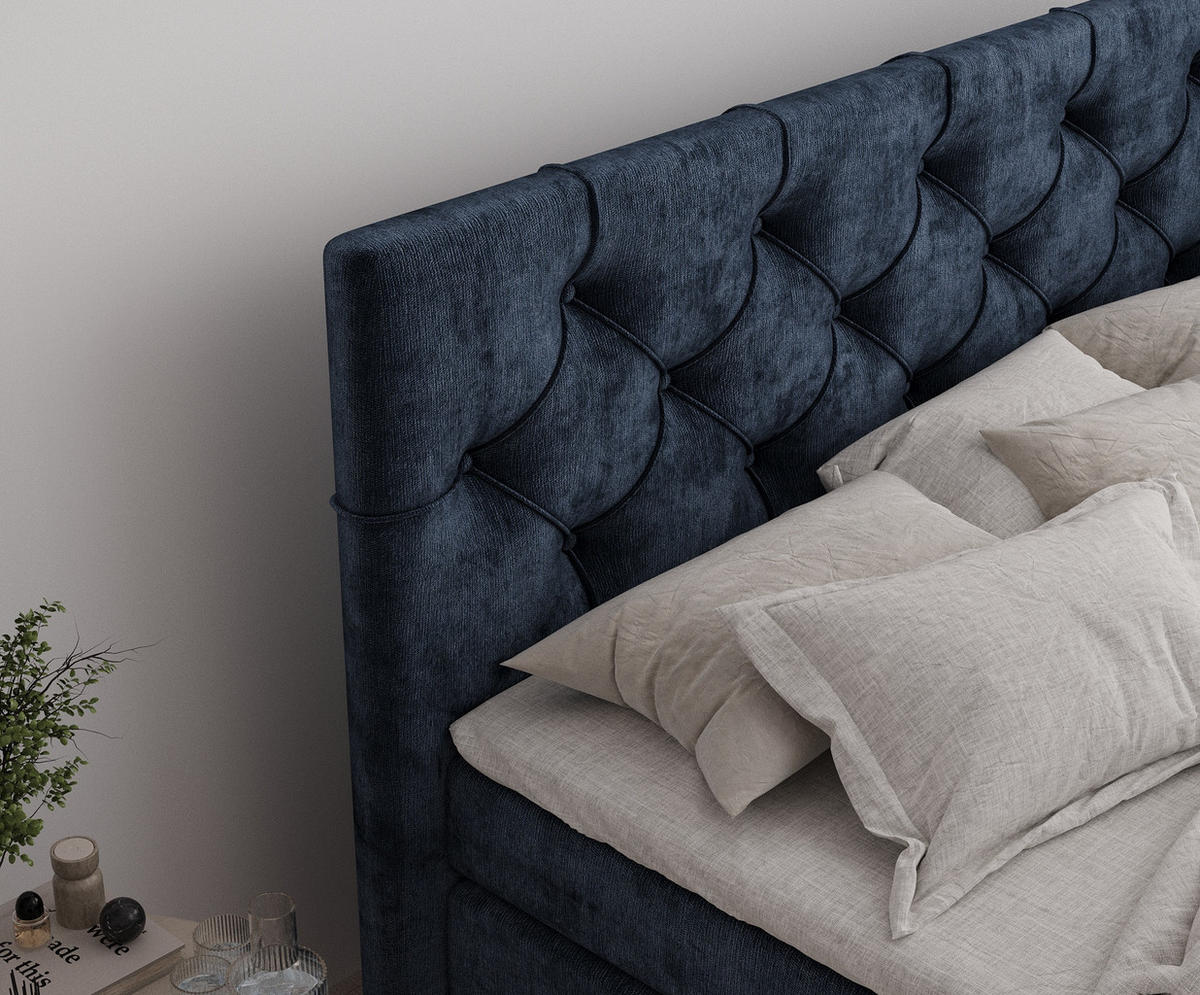 BOXSPRINGBETT Hugo Marineblau 200/200 cm - Schwarz/Dunkelblau, Holz/Holzwerkstoff (200/200cm) - Maison de Reve
