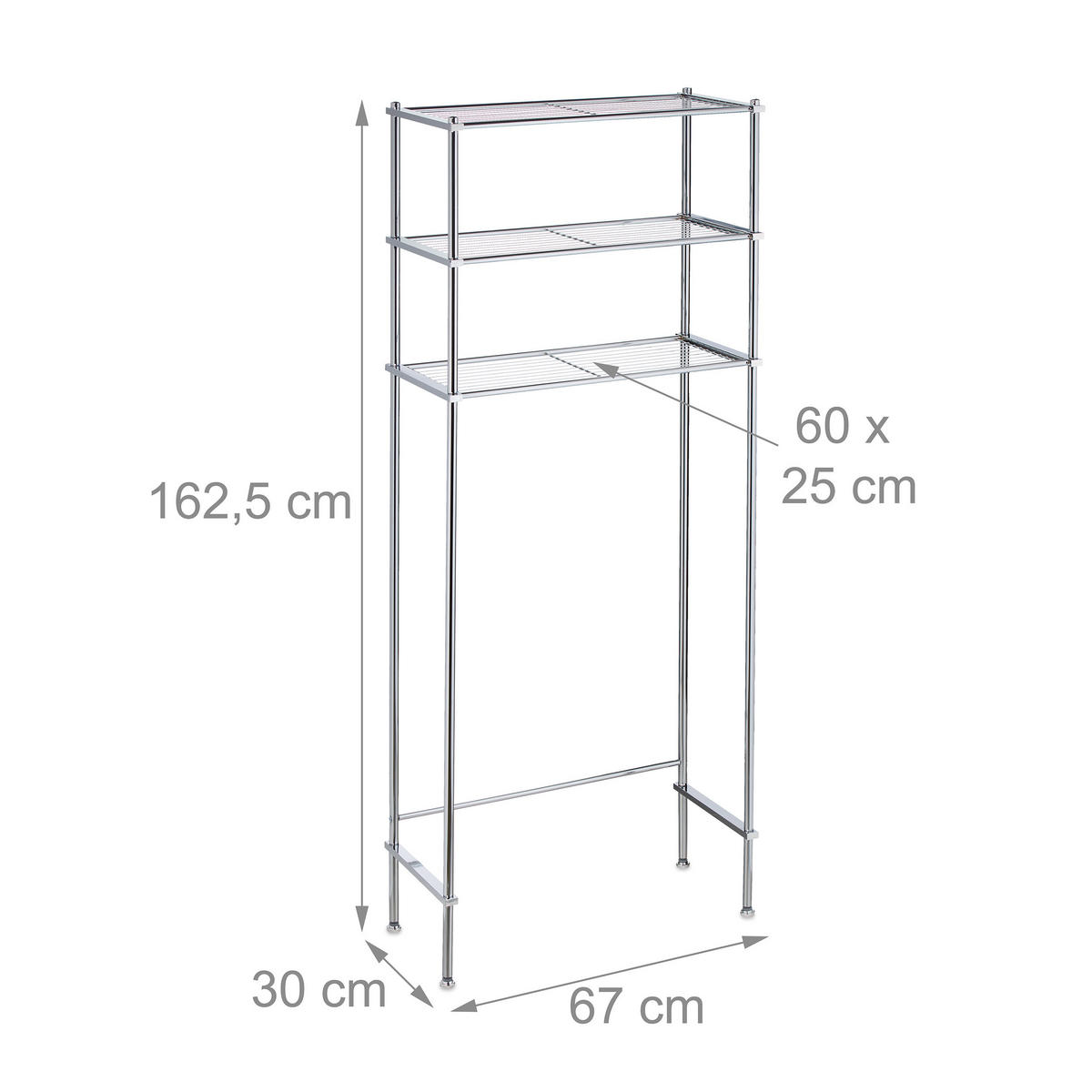 POLICA na práčku - strieborná, kov/plast (67/162.5/30cm) - Relaxdays