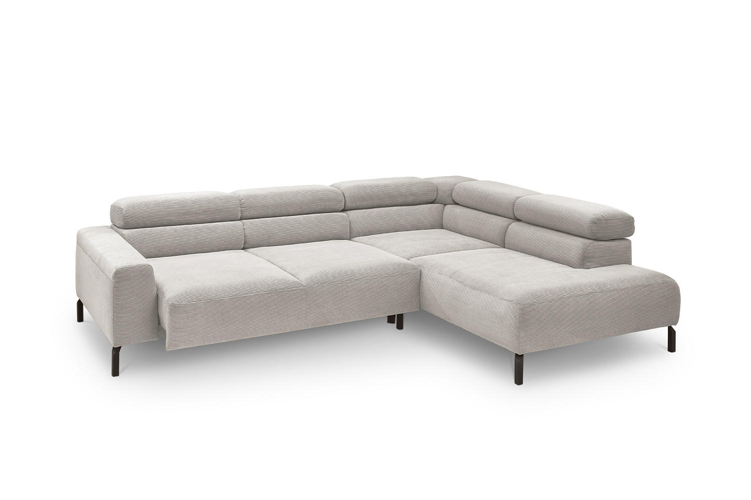 ECKSOFA DELIA Silber Cord - Silberfarben/Schwarz, Textil/Metall (276/219cm) - KAWOLA