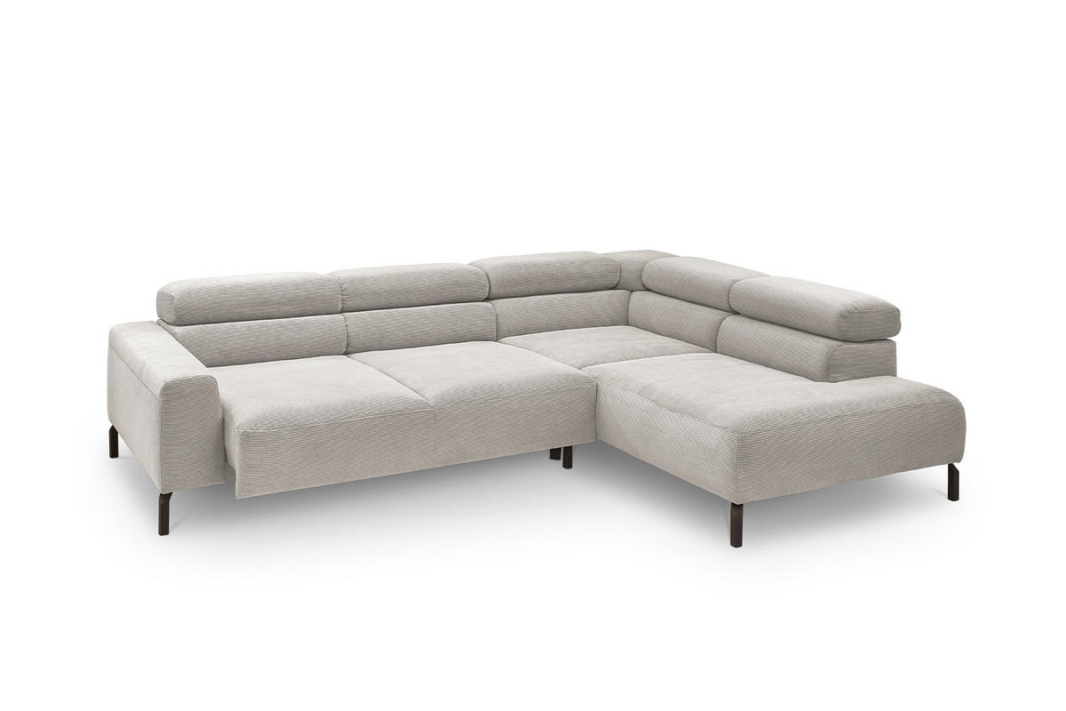 ECKSOFA MIT MOTORISCHEM SITZVORZUG DELIA Silber Cord - Silberfarben/Schwarz, Textil/Metall (276/219cm) - KAWOLA