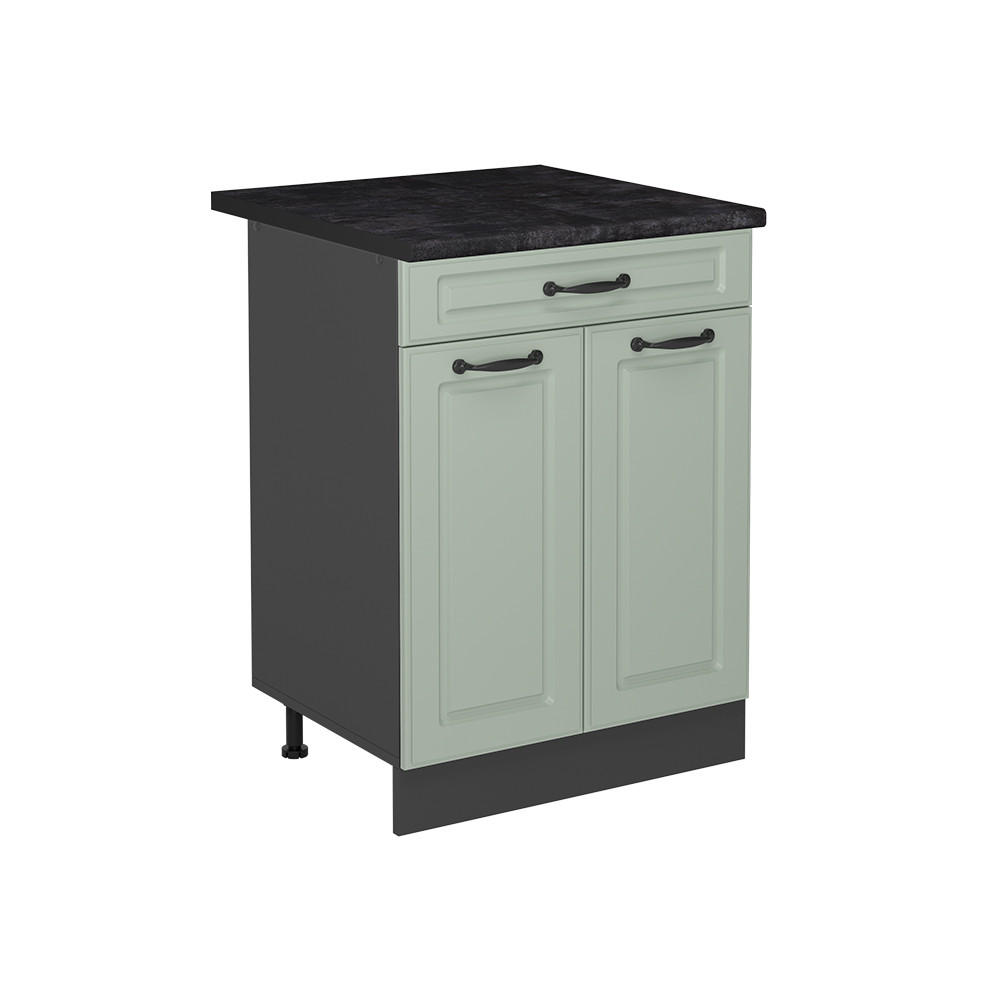 KÜCHENUNTERSCHRANK R-Line, Mint Landhaus/Anthrazit, 60 cm mit Schublade Arbeitsplatte Anthrazit - Anthrazit/Grün, Holzwerkstoff (60/81.6/60cm) - Vicco