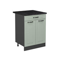 KÜCHENUNTERSCHRANK R-Line, Mint Landhaus/Anthrazit, 60 cm mit Schublade Arbeitsplatte Anthrazit - Anthrazit/Grün, Holzwerkstoff (60/81.6/60cm) - Vicco